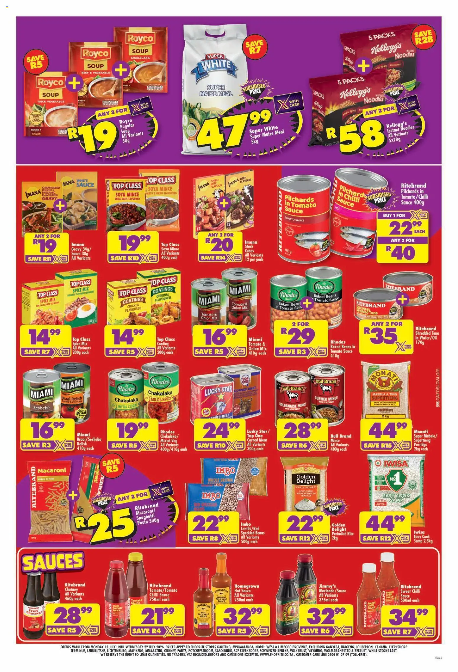 New Shoprite catalogue – valid from 13/07/2026 | Page: 5 | Products: Chicken, Noodles, Pasta, Gravy