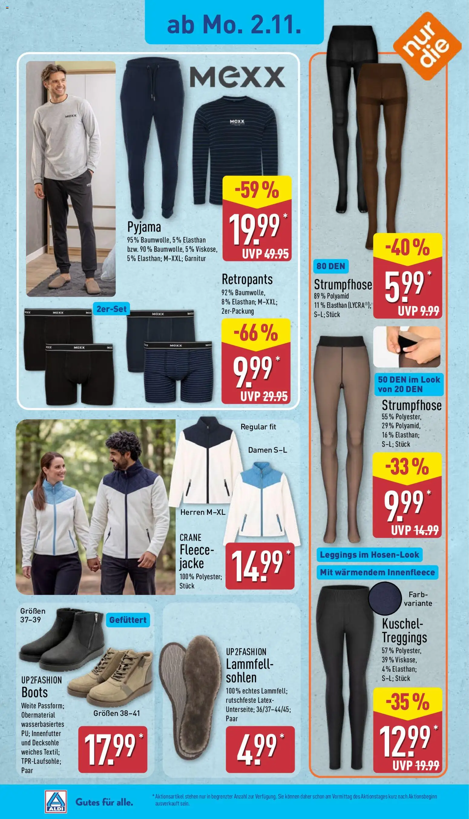 Aldi Prospekt – gültig ab 02.11.2026 | Seite: 3 | Produkte: Up2fashion, Jacke, Leggings, Strumpfhose