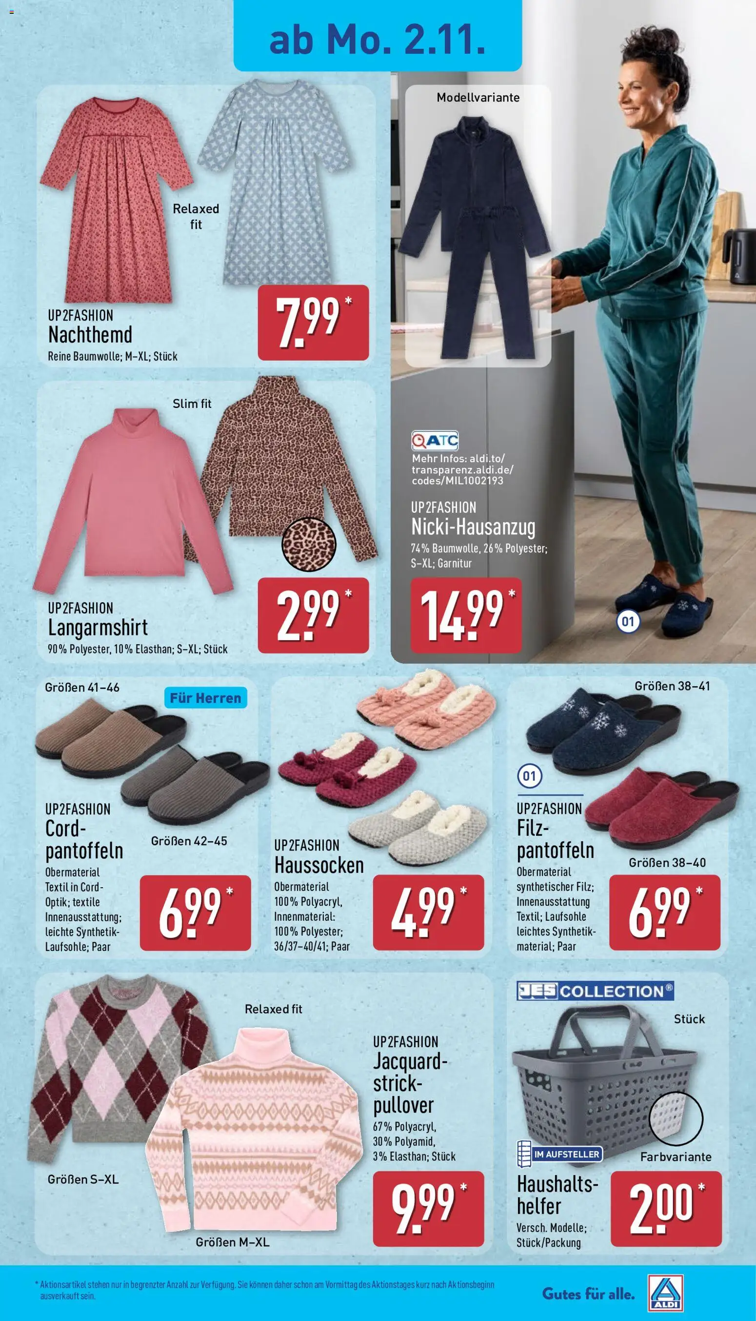 Aldi Prospekt – gültig ab 02.11.2026 | Seite: 4 | Produkte: Shirt, Up2fashion, Langarmshirt, Pullover
