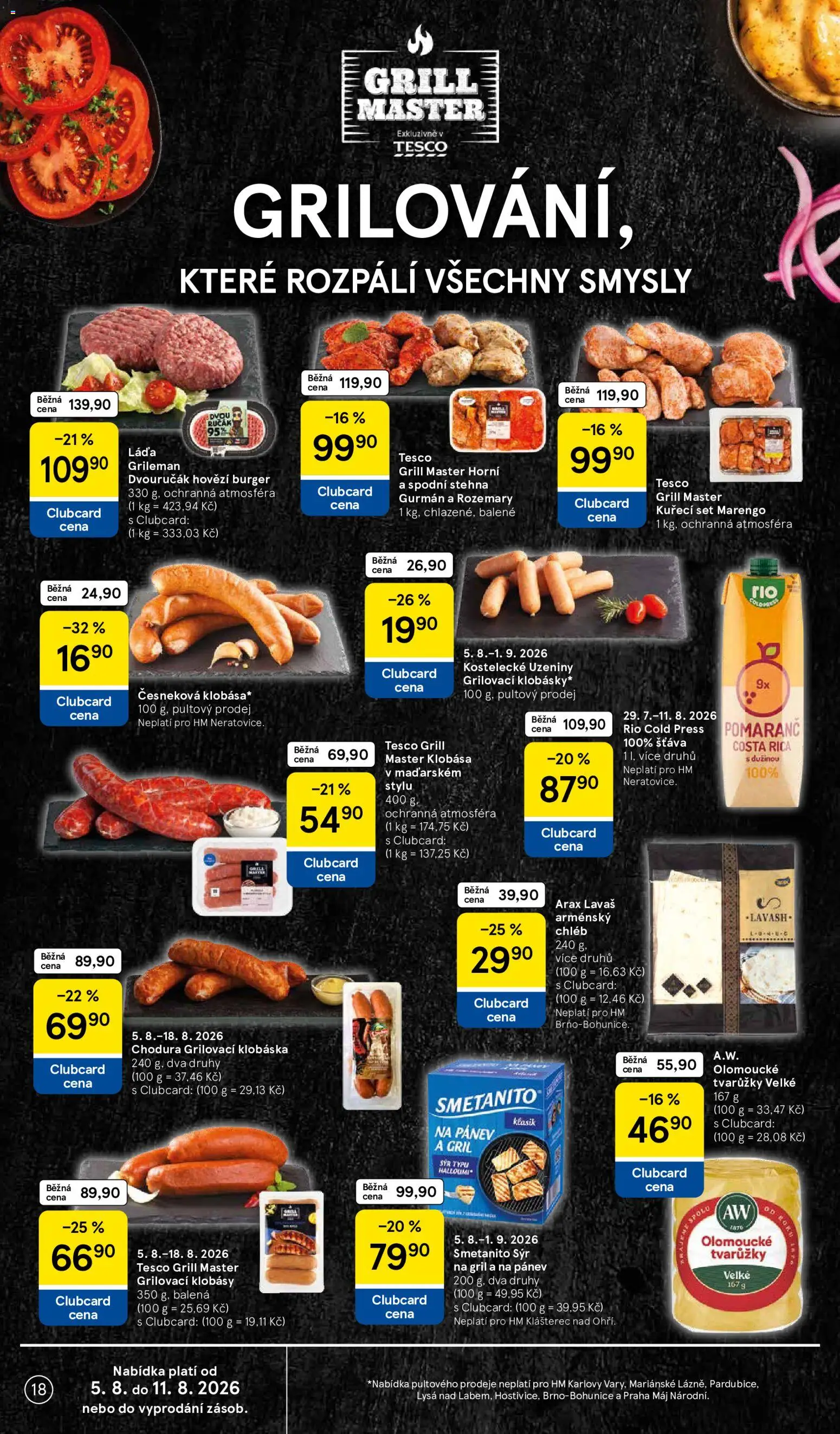 Tesco leták - Hypermarket od 05.08.2026 | Strana: 18 | Produkty: Burger, Sýr, Hovězí burger, Šťáva
