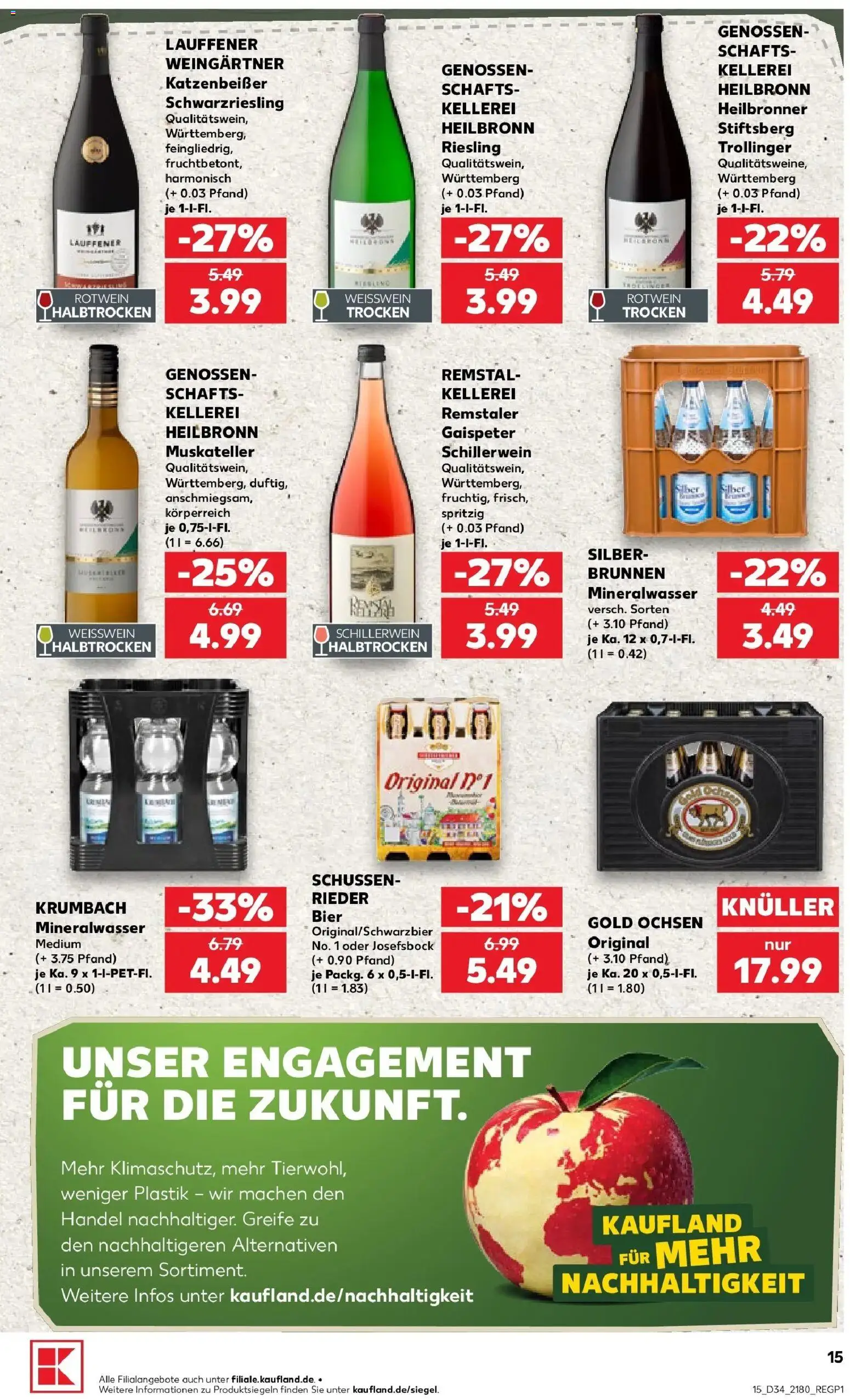 Prospekt Kaufland ab 20.08.2026 » Angebote Online zum Blättern | Seite: 15 | Produkte: Bier, Weißwein, Rotwein, Mineralwasser