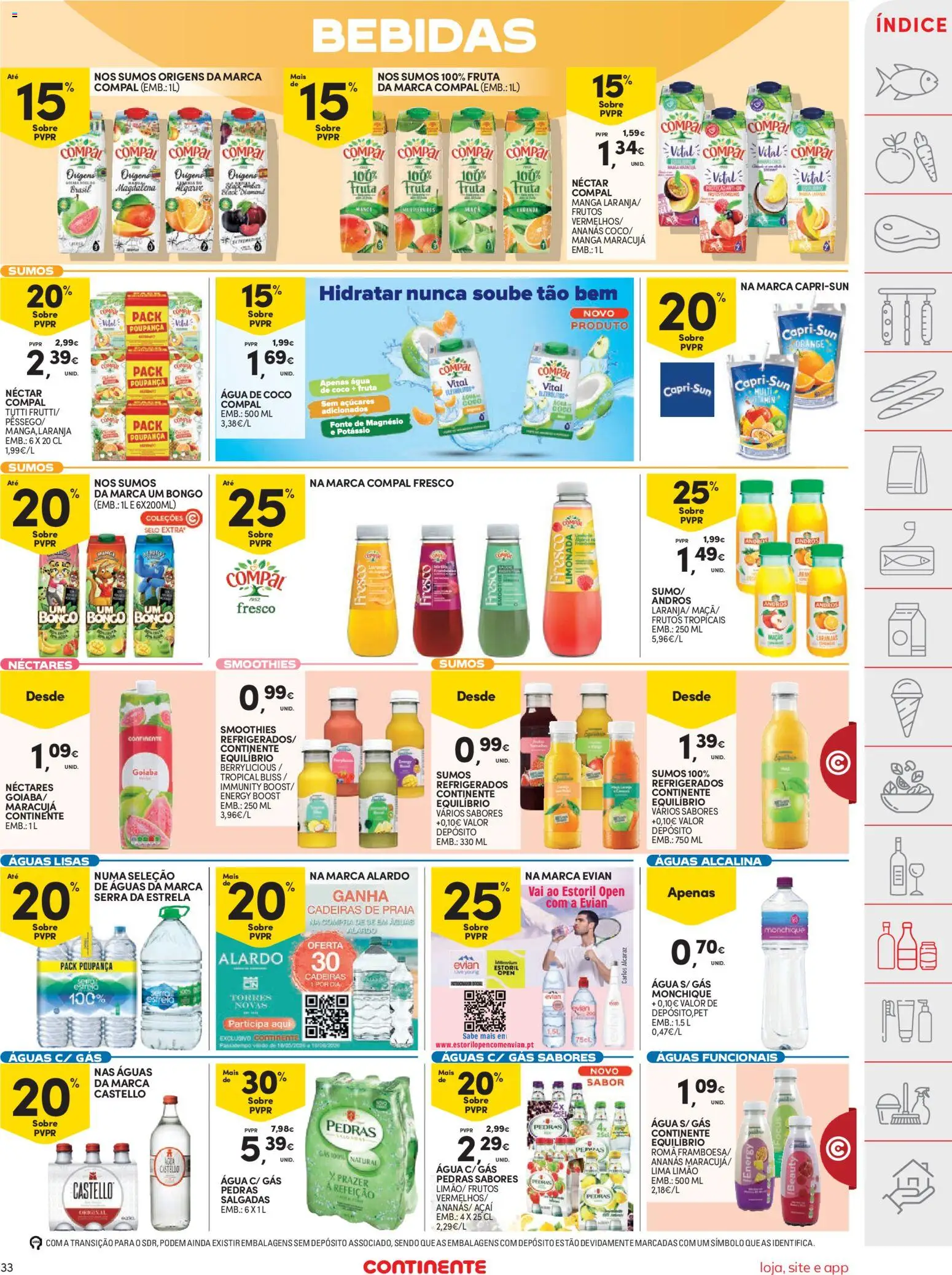 Continente folheto │ válido de 09.06.2026 | Página: 33 | Produtos: Agua, Cadeiras, Açai, Laranjas