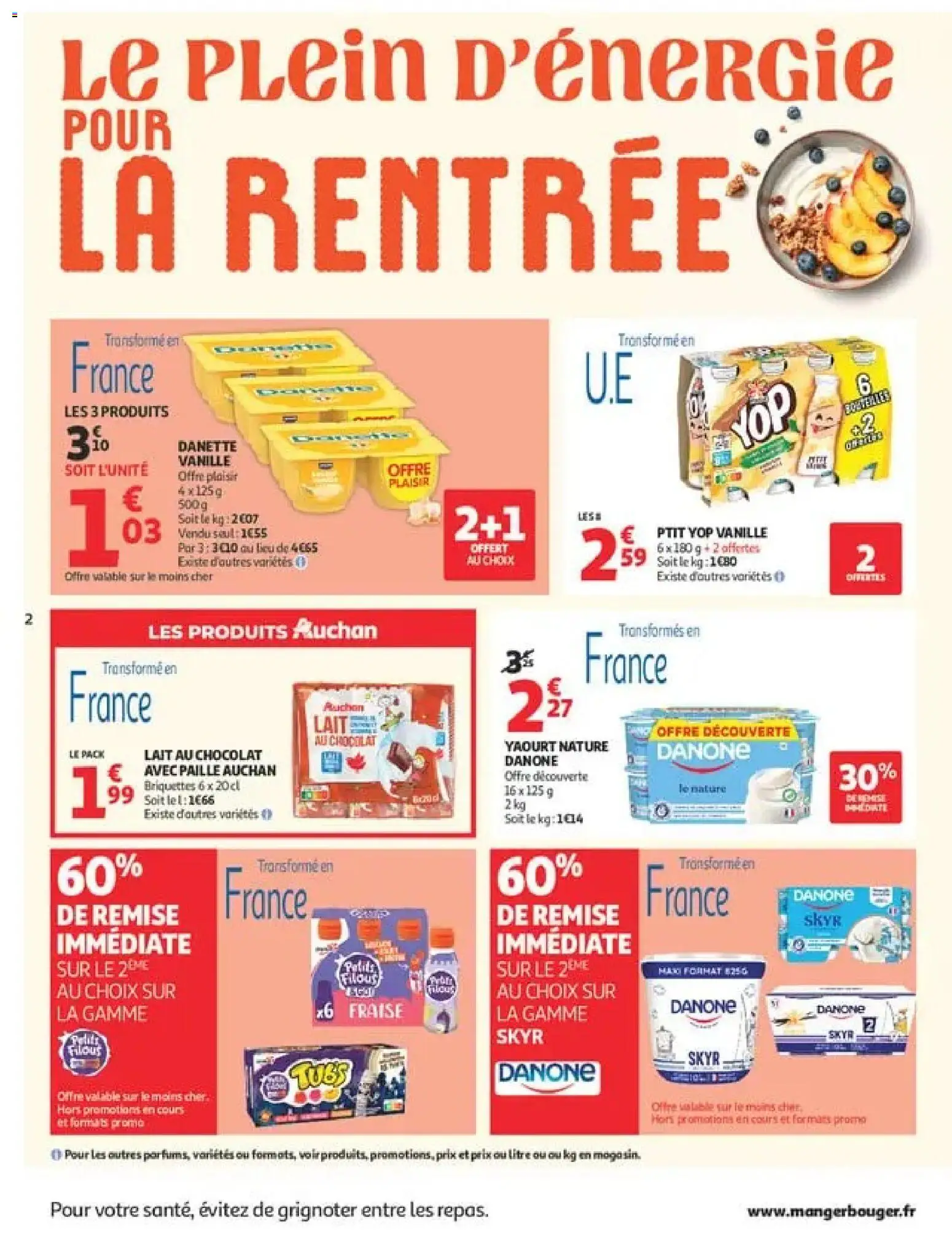 {H1} | Page: 2 | Produits: Fraise, Yaourt nature, Lait, Chocolat
