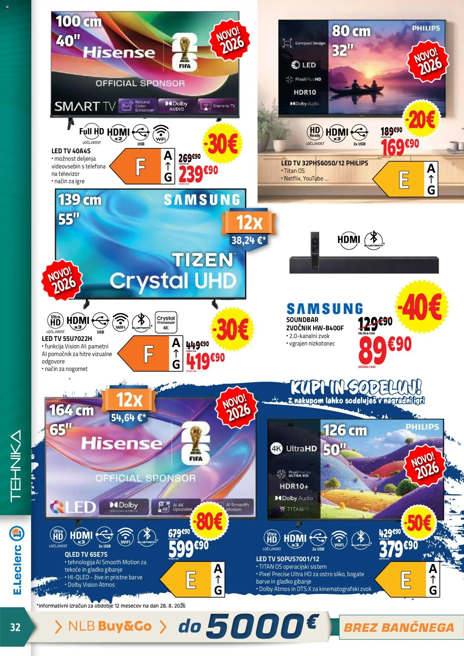 Novi E.leclerc katalog ponudbe – veljaven od 09.09.2026 | Stran: 32 | Izdelki: Televizor, Audio, Zvocnik, Led tv