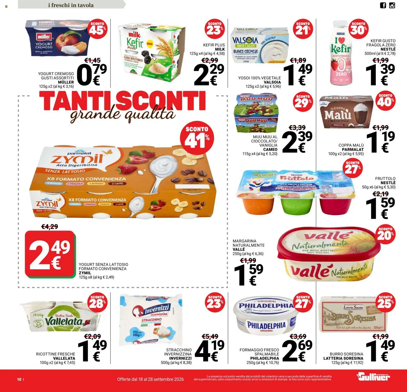 Volantino Gulliver del 18/09/2026 | Pagina: 10 | Prodotti: Yogurt senza lattosio, Caffè, Cioccolato, Burro
