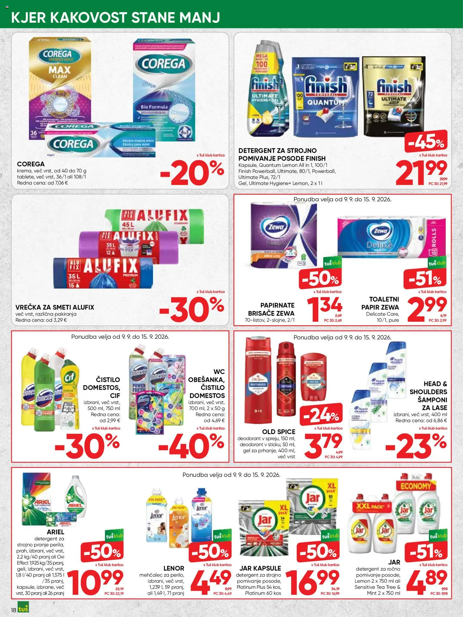 Novi Tuš katalog ponudbe – veljaven od 02.09.2026 | Stran: 18 | Izdelki: Mehčalec, Papirnate brisače, Kos, Deodorant