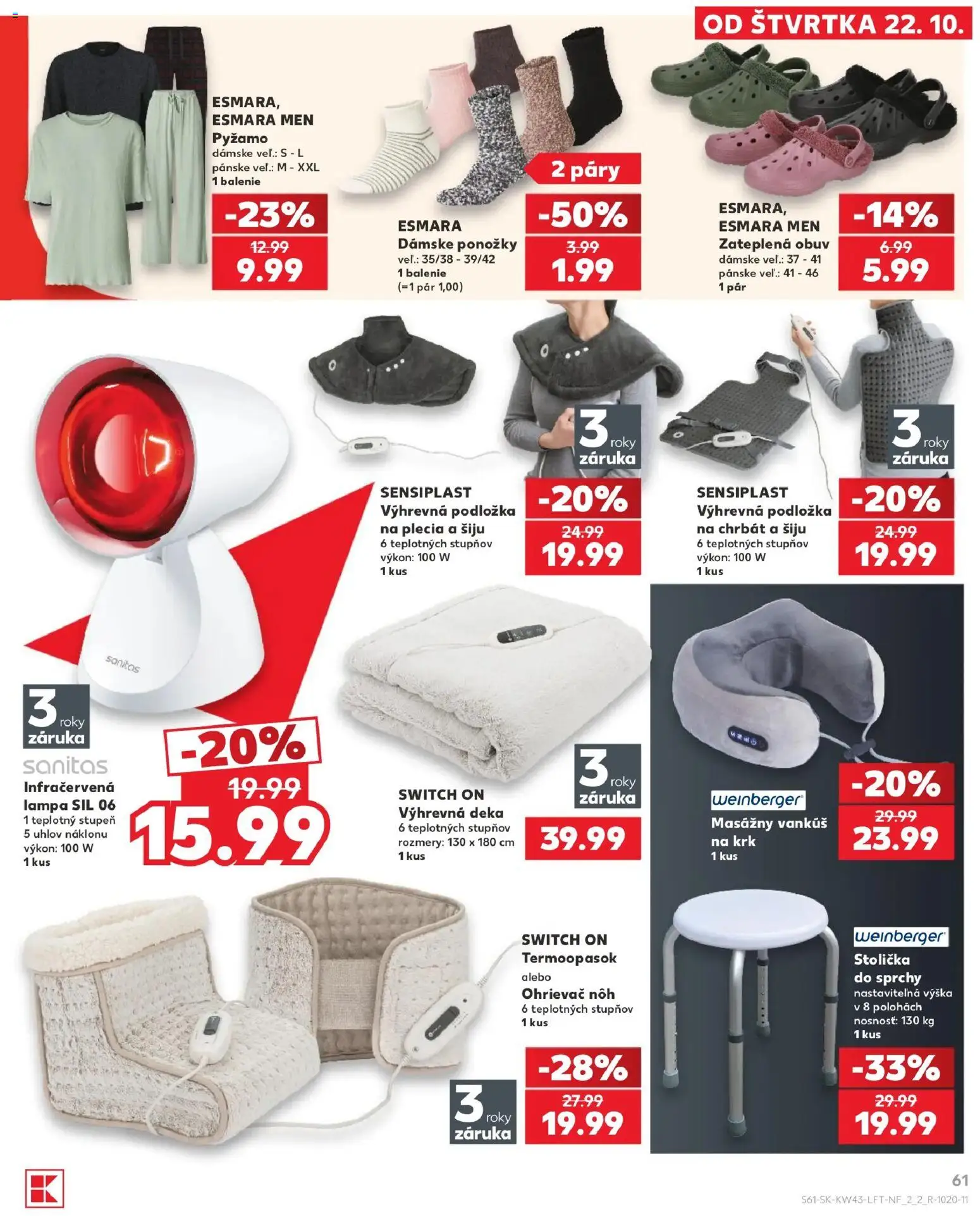 Nové Kaufland akcie – leták je platný od 22.10.2026 | Strana: 61 | Produkty: Vankúš, Lampa, Ohrievač, Pyžamo