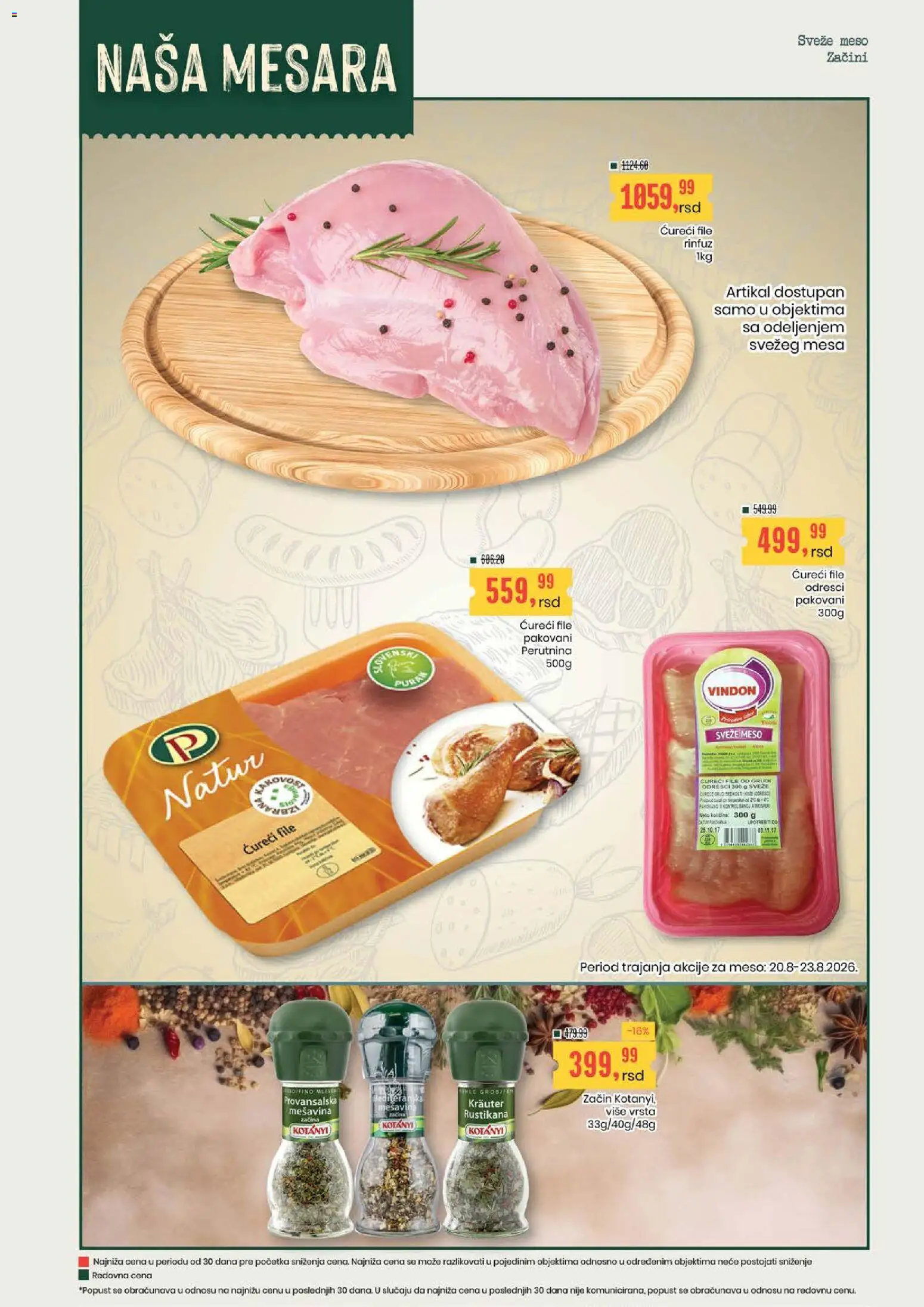 Aroma Market katalog - važi od 20.08.2026 | Strana: 3 | Proizvode: Začini, Ćureći file, Meso