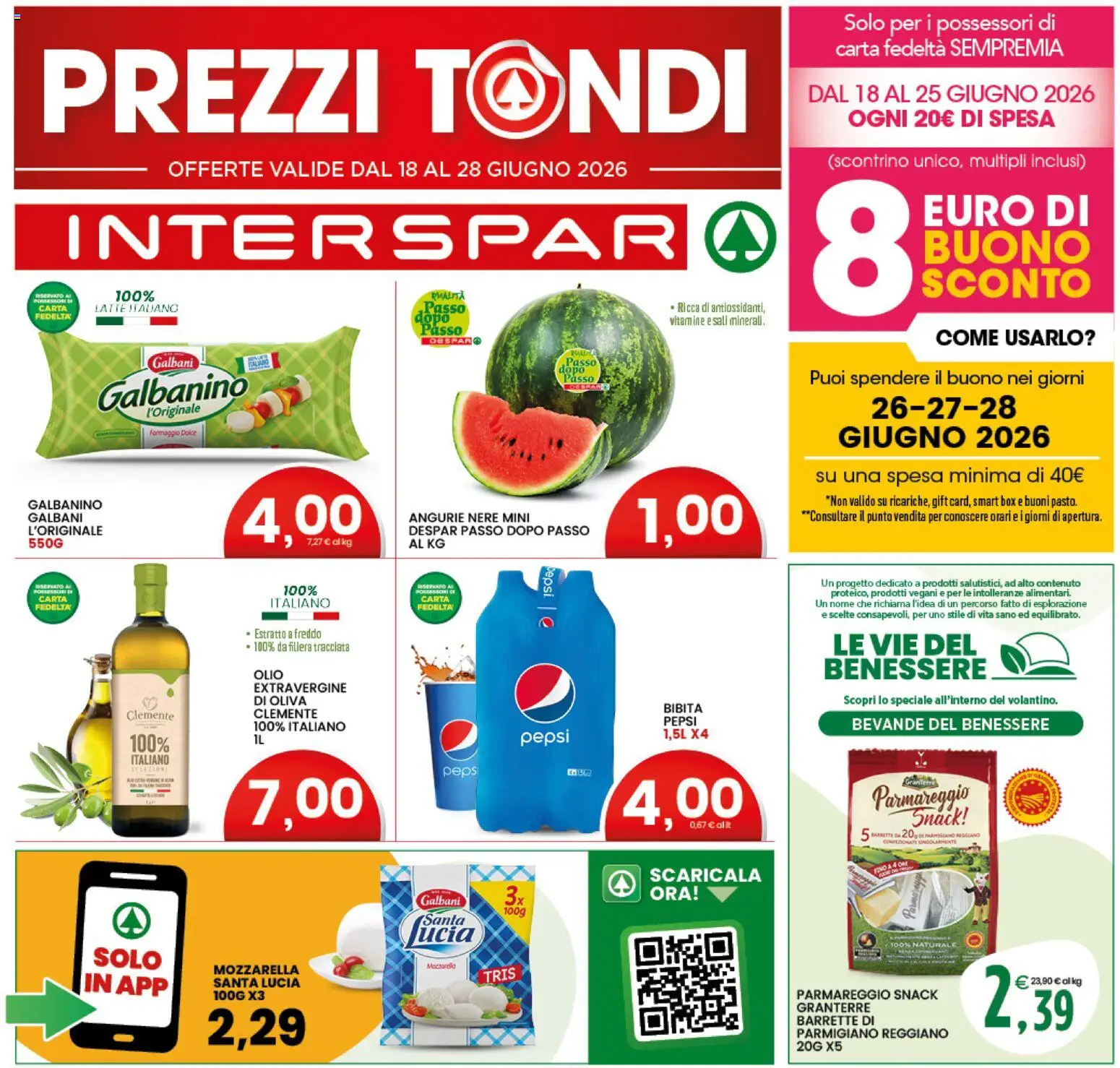 Volantino Interspar del 18.06.2026 | Pagina: 1 | Prodotti: Mozzarella, Formaggio, Bibita, Parmigiano