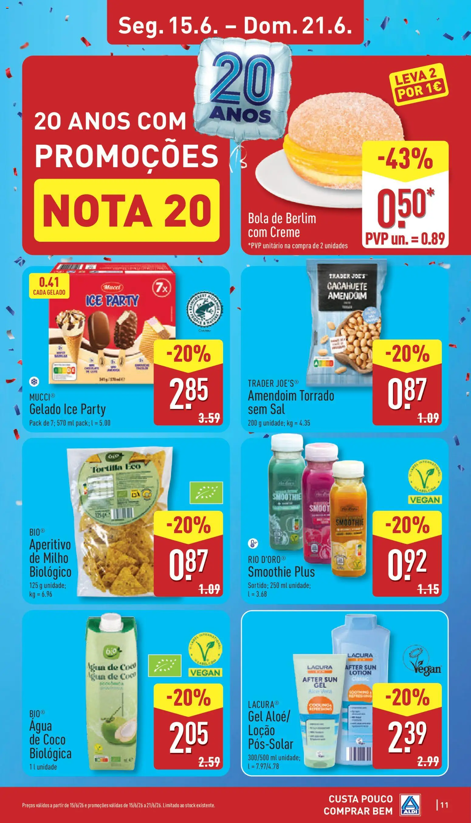 Aldi folheto │ válido de 15.06.2026 | Página: 11 | Produtos: Agua, Gelado, Creme, Milho