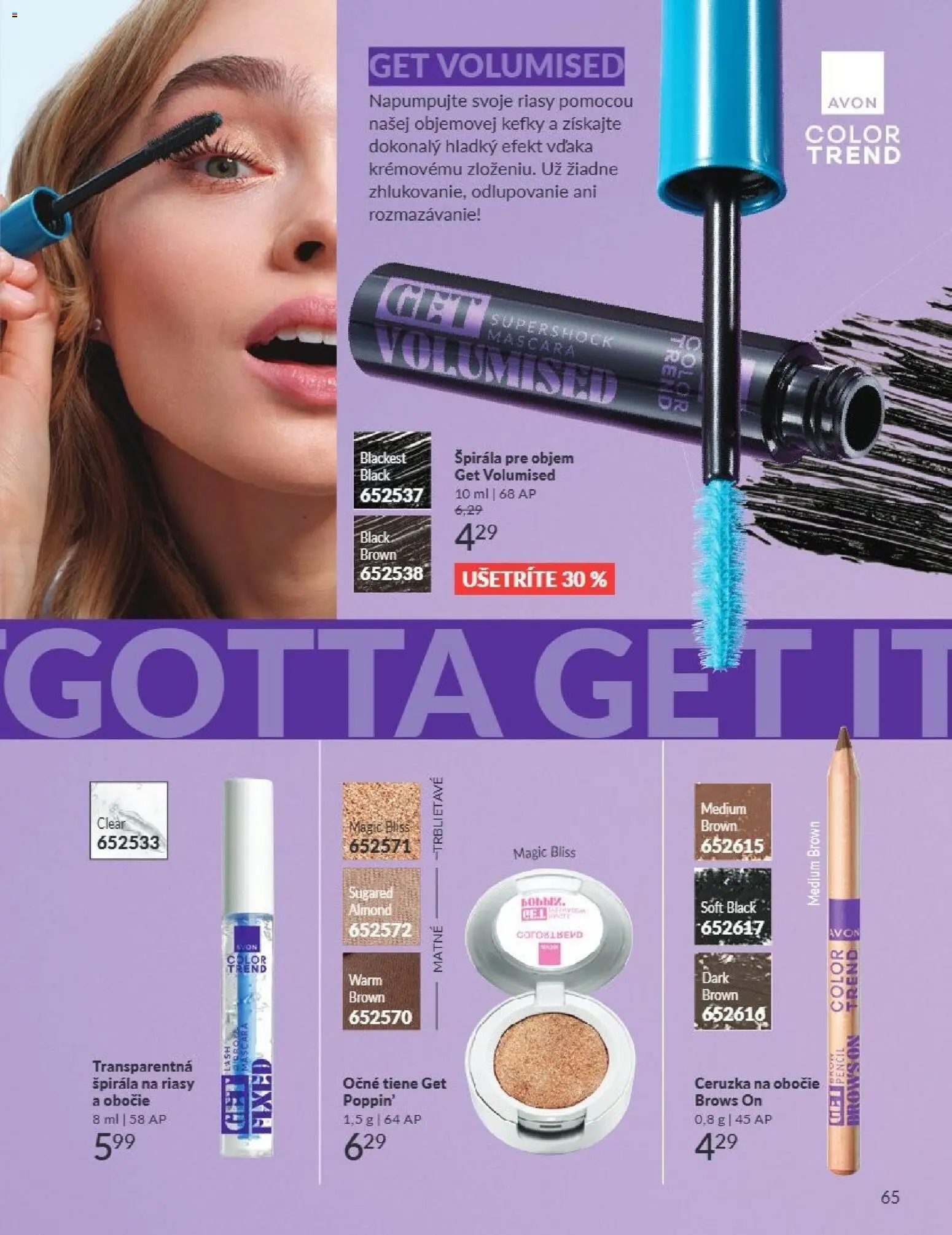 Nové Avon akcie – leták je platný od 01.08.2026 | Strana: 65 | Produkty: Očné tiene, Ceruzka