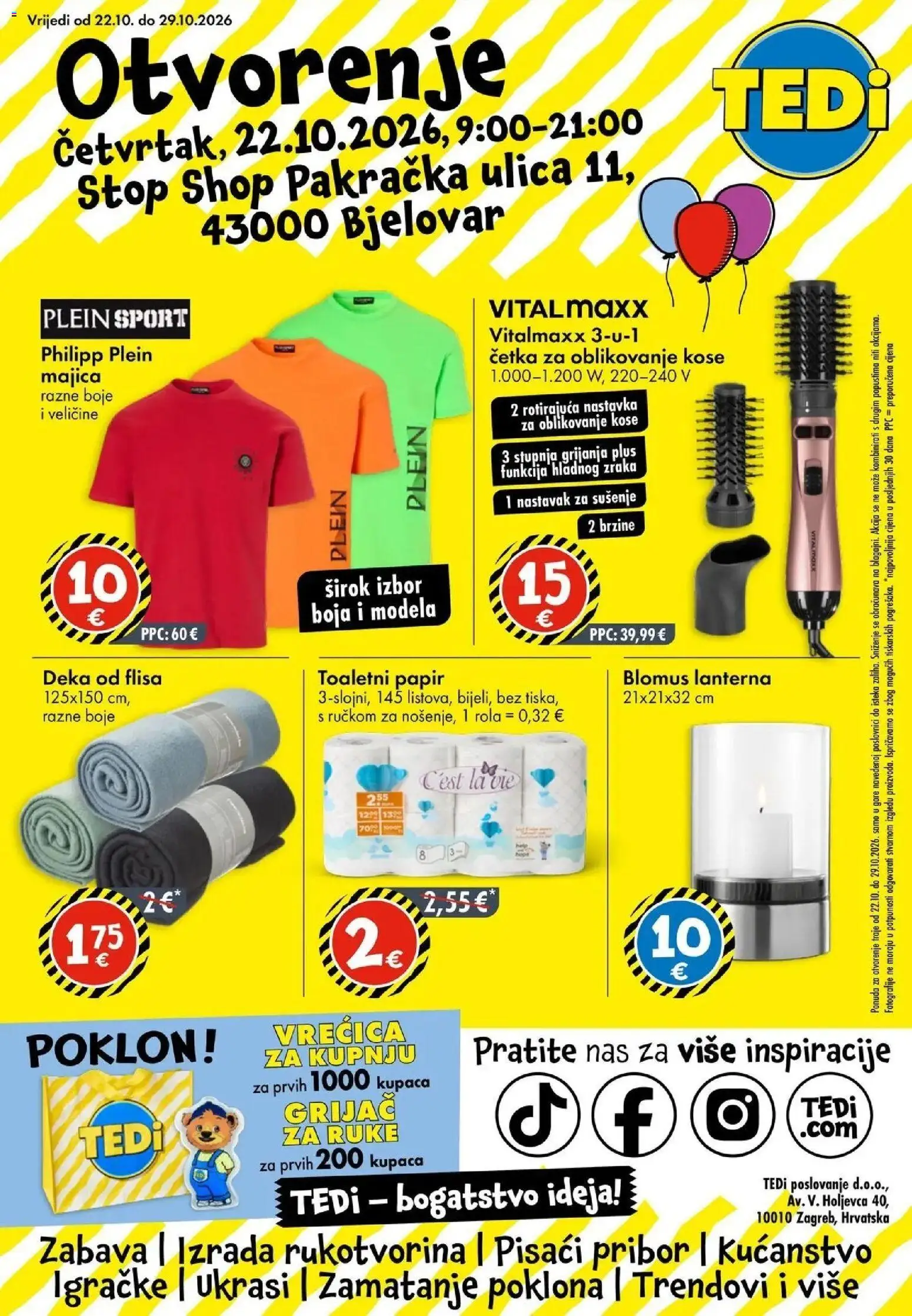 TEDi Katalog - Bjelovar novi od 22.10.2026 na listanje > letak digitalni | Stranica: 1 | Proizvodi: Četka, Majica, Poklon vrećica, Deka