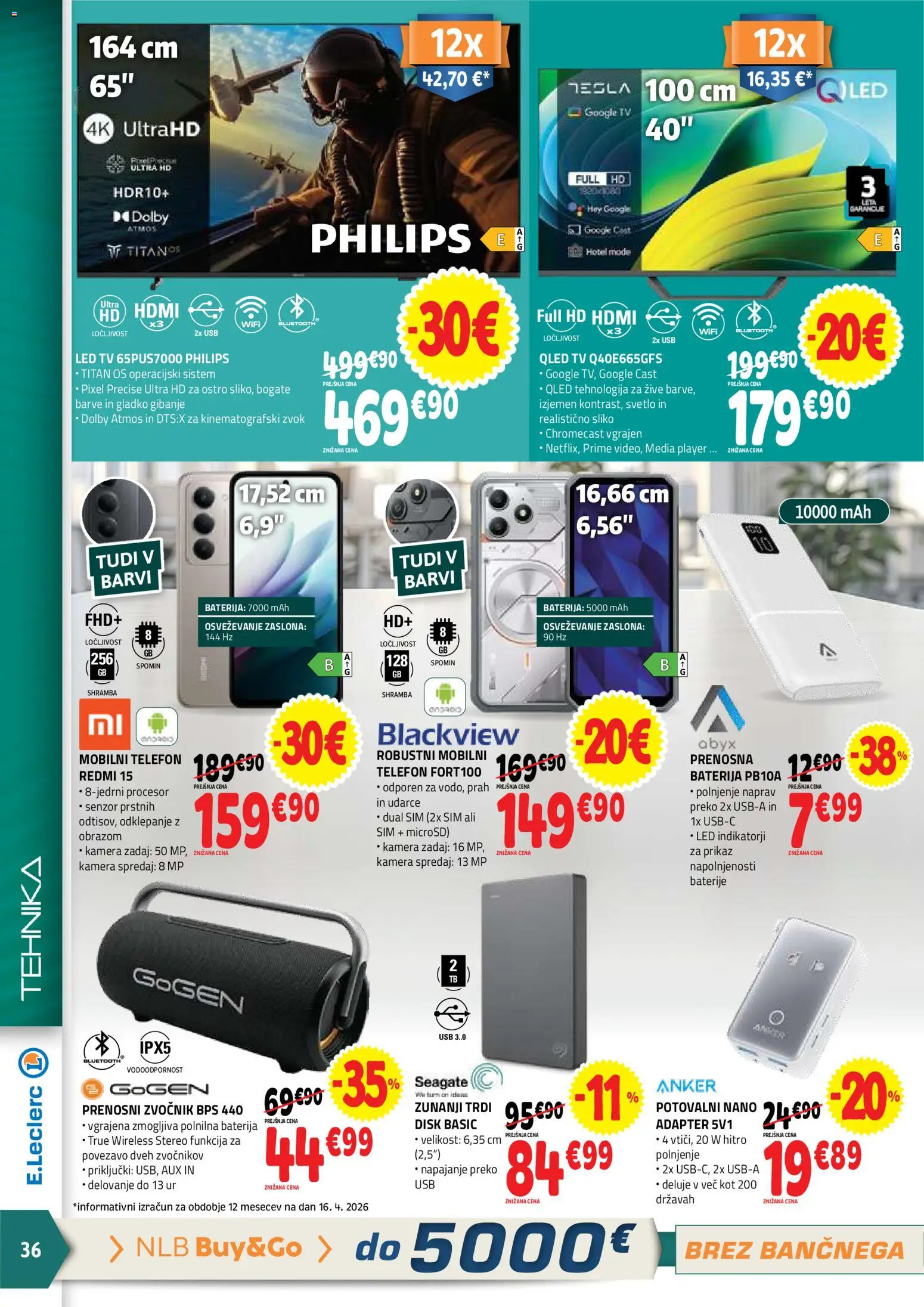 Novi E.leclerc katalog ponudbe – veljaven od 29.04.2026 | Stran: 36 | Izdelki: Telefon, Tv, Kamera, Zvocnik
