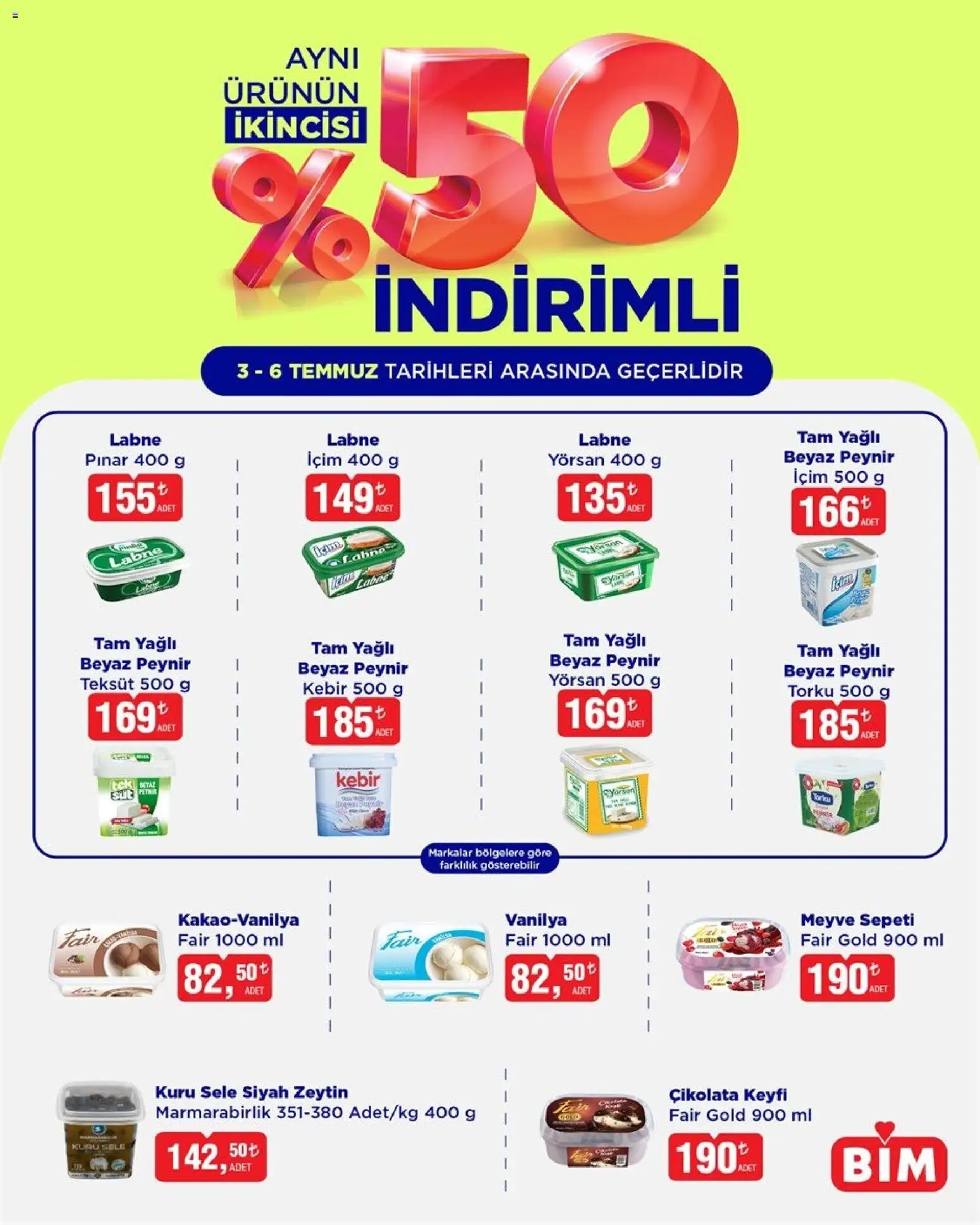 BİM - İndirim - 03 Temmuz 2026 tarihinden itibaren geçerlidir | Sayfa: 1 | Ürünler: Peynir, Çikolata, Meyve, Zeytin