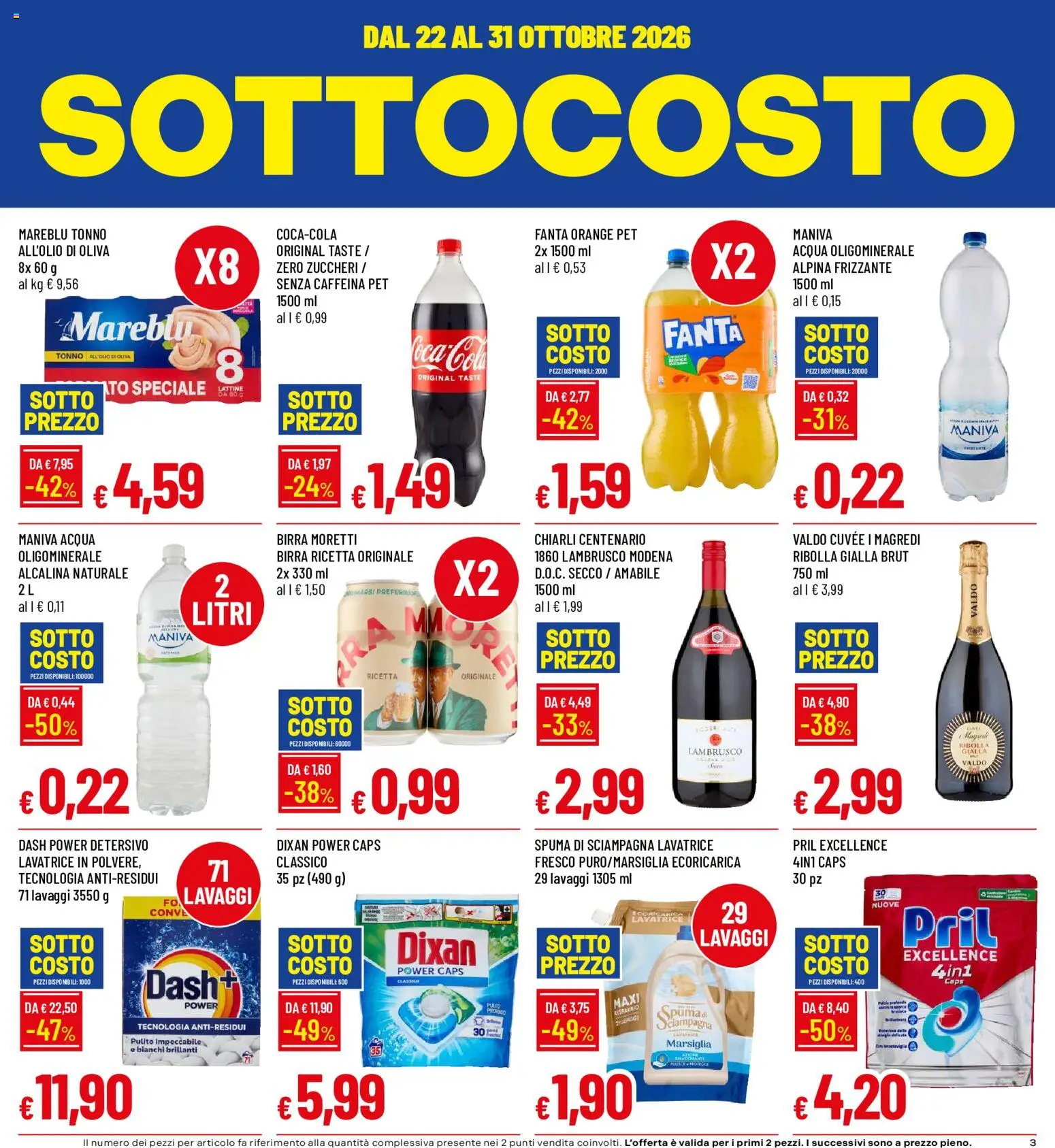 Volantino Galassia del 22/10/2026 | Pagina: 3 | Prodotti: Acqua, Birra Moretti, Lavatrice, Fanta