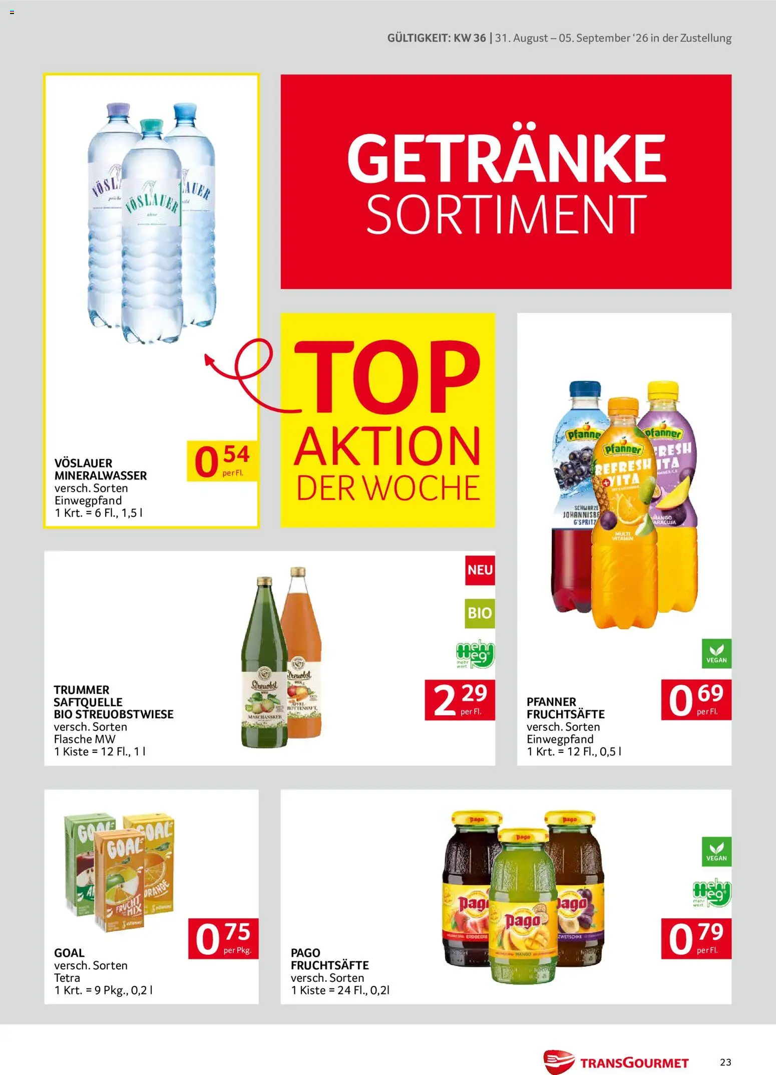 Transgourmet Zustellaktion gültig ab 31.08.2026 | Seite: 23 | Produkte: Getränke, Mineralwasser