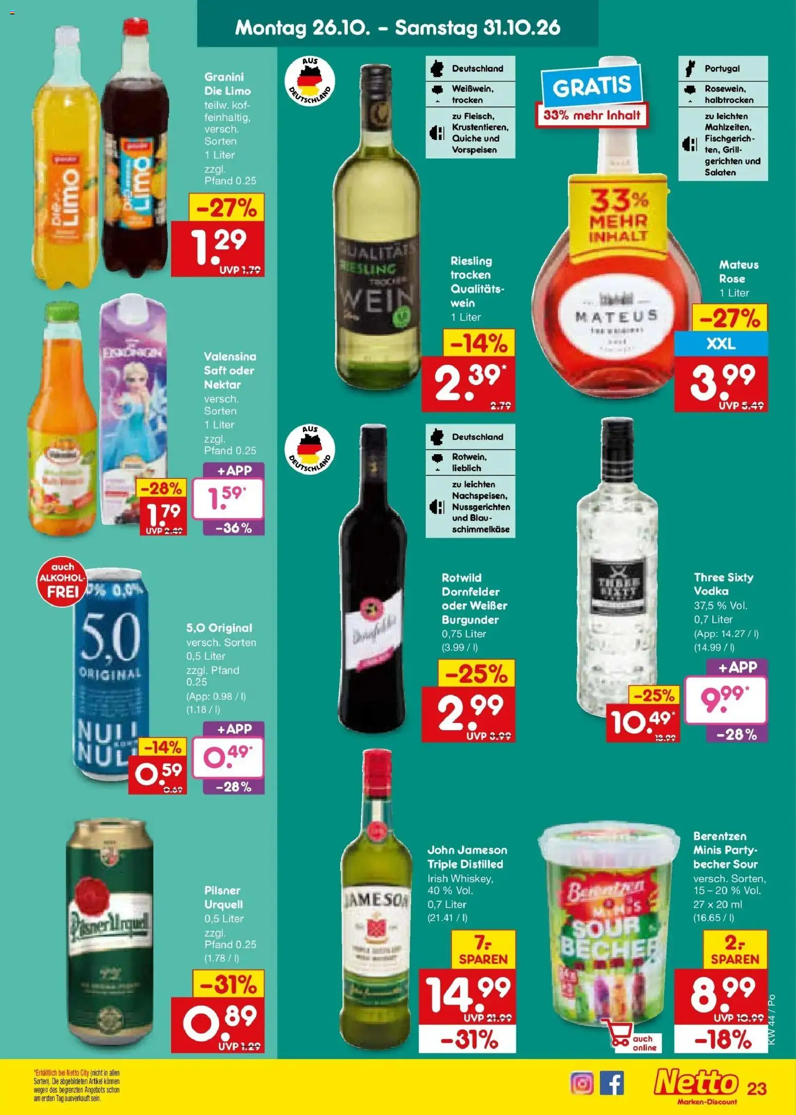 Netto Marken-Discount Prospekt Amberg – gültig ab 26.10.2026 | Seite: 31 | Produkte: Jameson, Alkohol, Wein, Berentzen