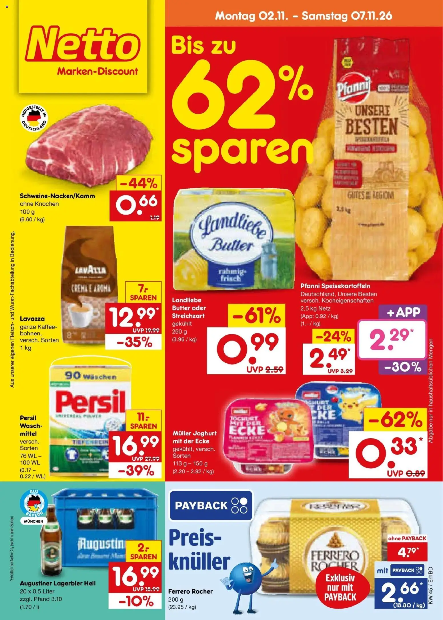 Netto Marken-Discount Prospekt Ergolding – gültig ab 02.11.2026 | Seite: 1 | Produkte: Butter, Joghurt, Kaffee, Persil