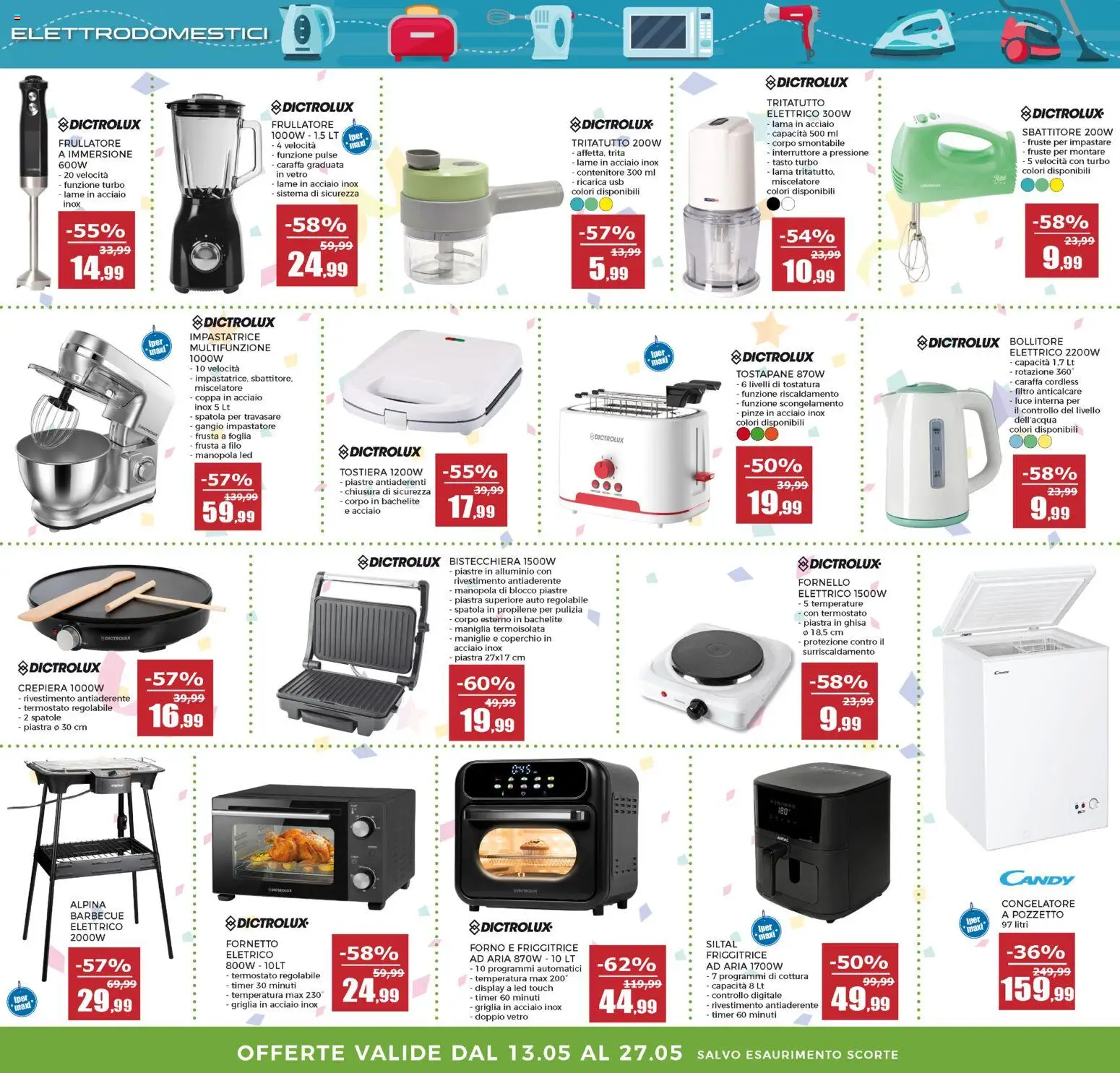 Volantino Happy Casa del 13.05.2026 | Pagina: 11 | Prodotti: Impastatrice, Barbecue, Pinze, Fornello