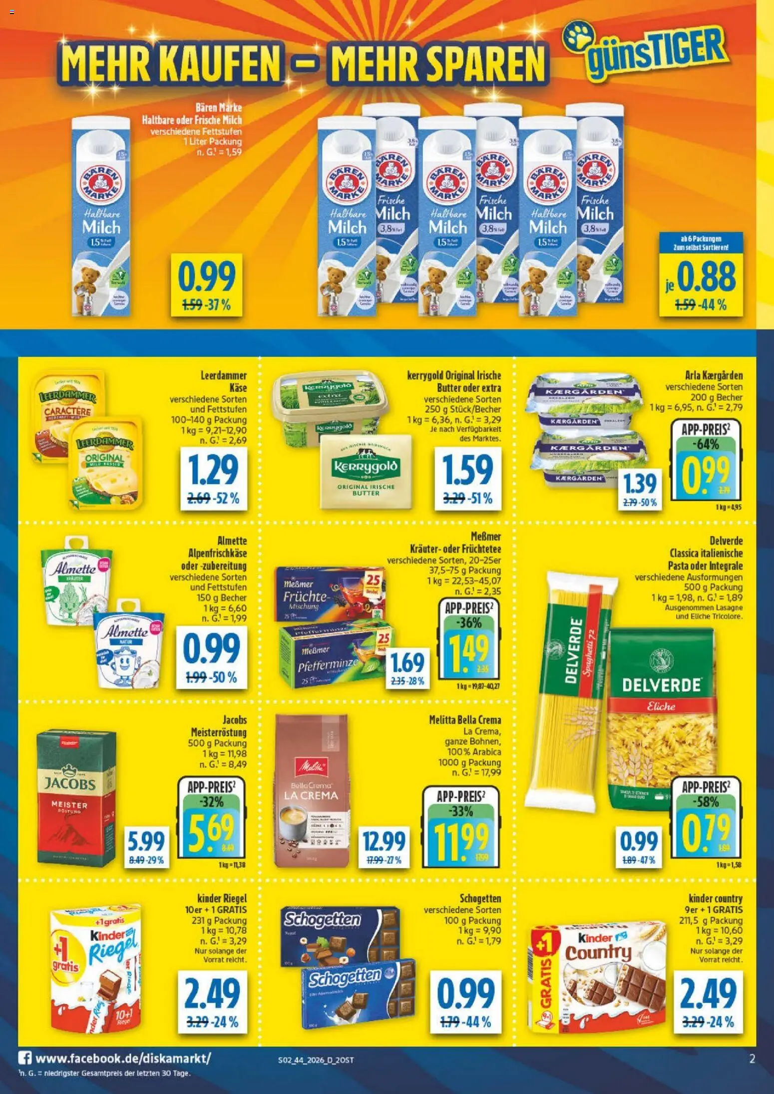 Diska Prospekt – gültig ab 26.10.2026 | Seite: 2 | Produkte: Haltbare milch, Lasagne, Leerdammer, Pasta