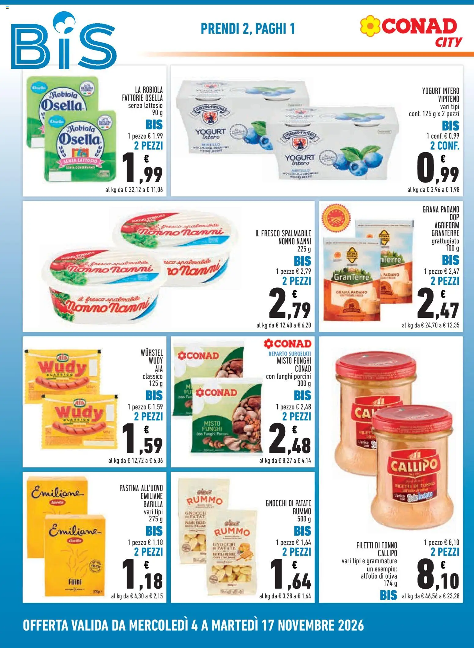 Volantino Conad del 04/11/2026 | Pagina: 2 | Prodotti: Rummo, Pasta, Tonno, Robiola