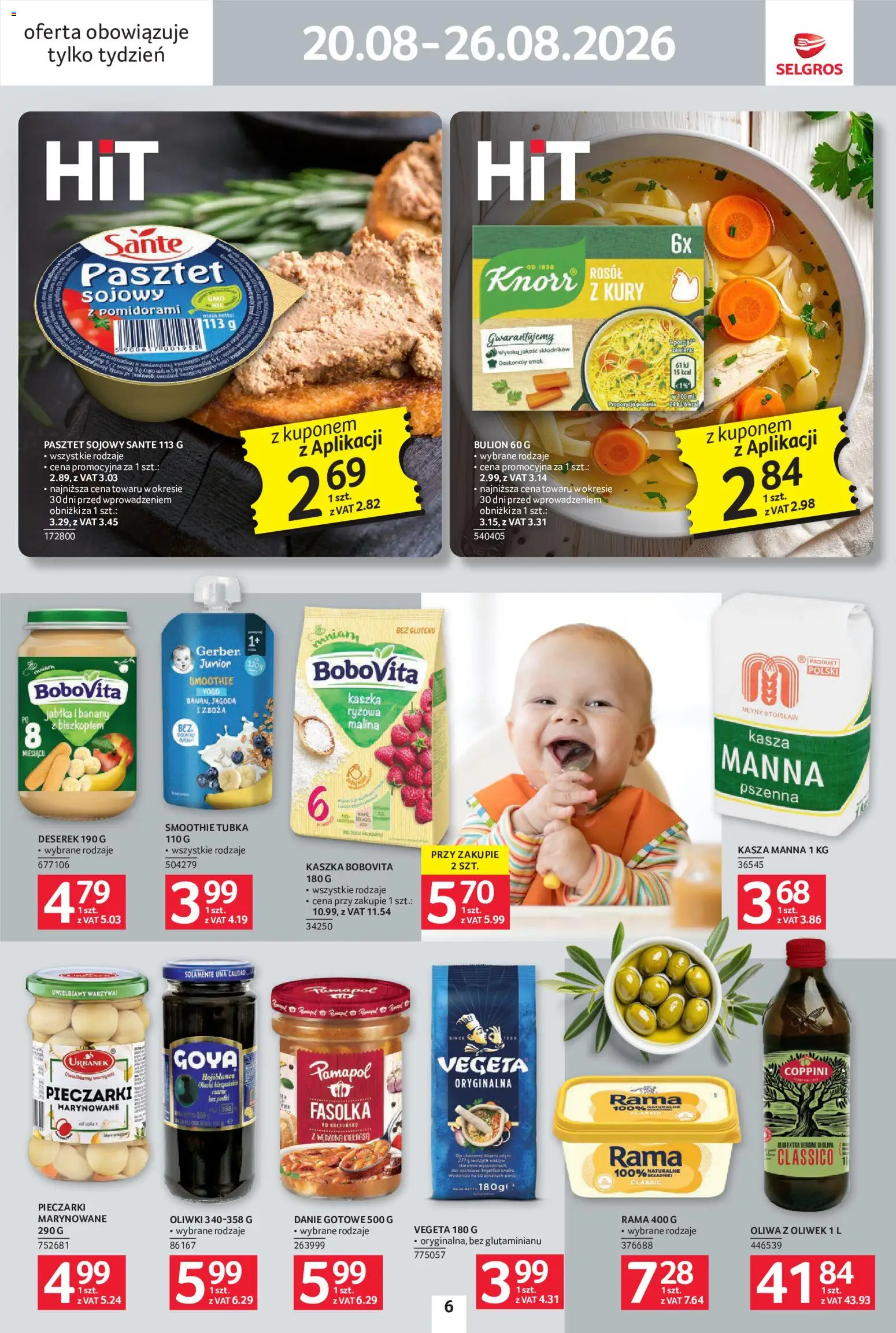 Selgros cash&carry gazetka - Jeszcze więcej super promocji od 20.08.2026 | Strona: 6 | Produkty: Kasza, Pieczarki marynowane, Oliwa z oliwek, Warzywa