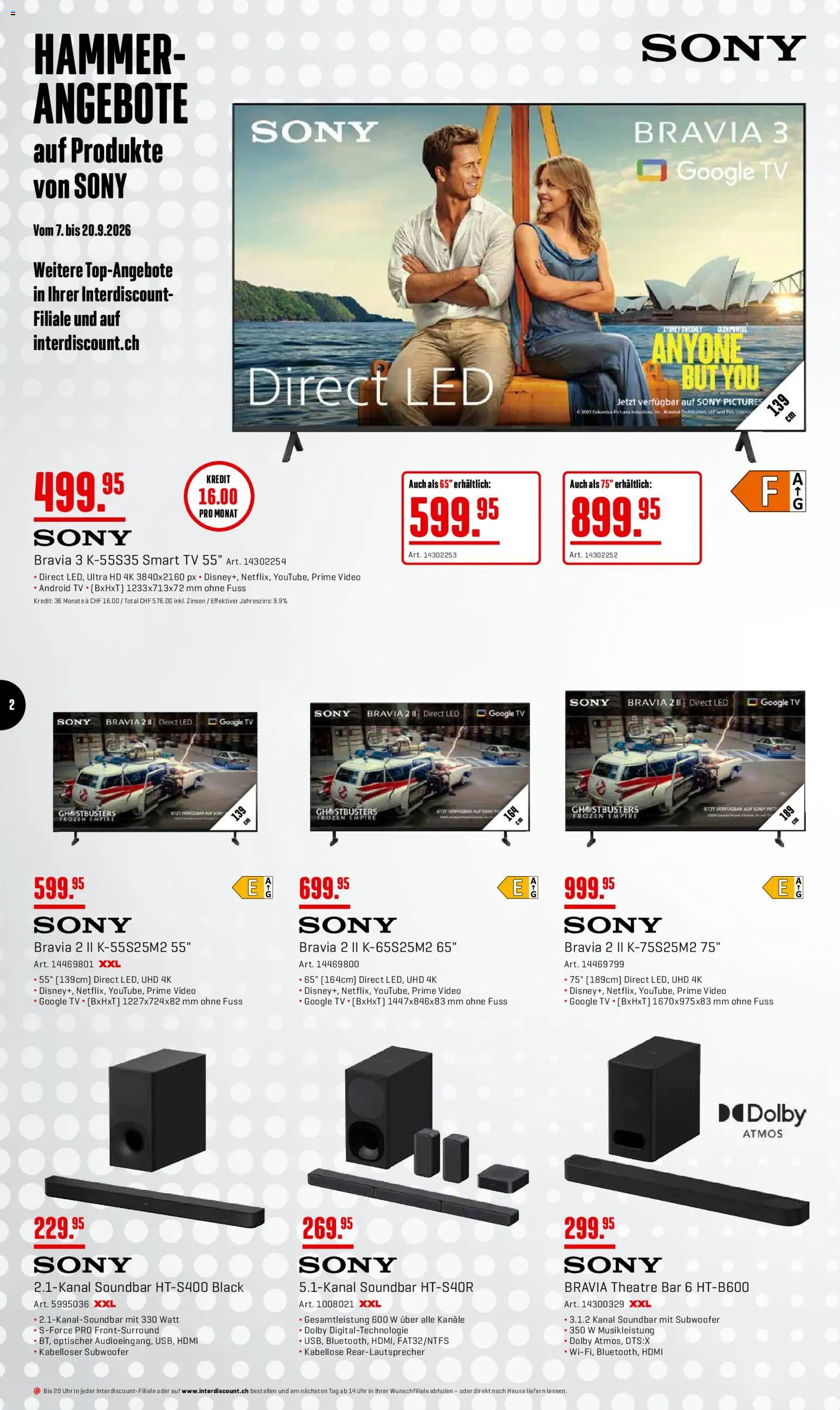 Interdiscount aktionen Angebote – gültig ab 07.09.2026 | Seite: 2 | Produkte: Soundbar, Uhr, Video, Sony