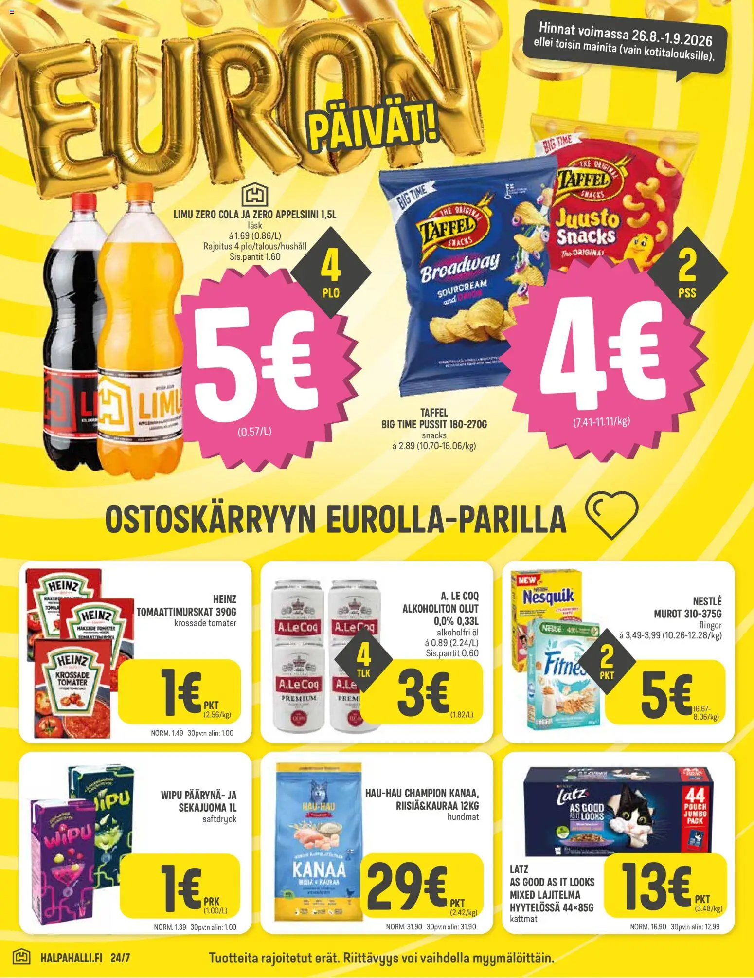 Halpa Halli - viikkokuvasto – voimassa 26/08/2026 alkaen | Sivu: 4 | Tuotteet: Alkoholiton olut, Voi, Juusto, Murot