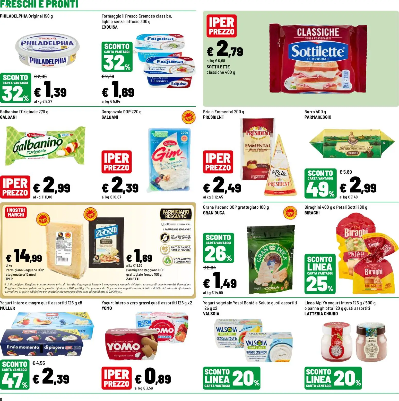 Volantino Iper del 09/07/2026 | Pagina: 8 | Prodotti: Cereali, Latte, Formaggio, Emmental