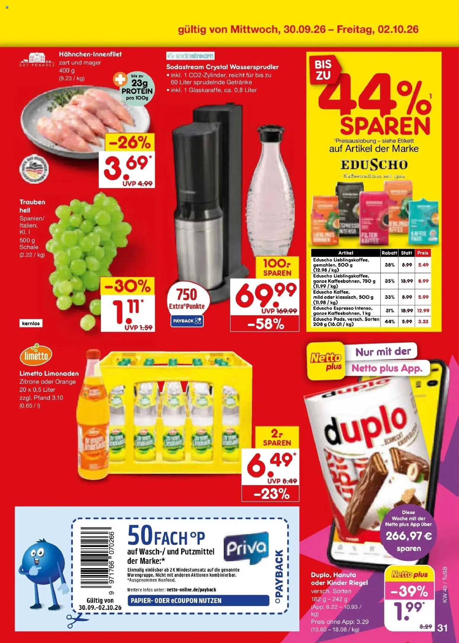 Netto Marken-Discount Prospekt Sindelfingen – gültig ab 28.09.2026 | Seite: 49 | Produkte: Trauben, Zitrone, Eduscho, Sodastream