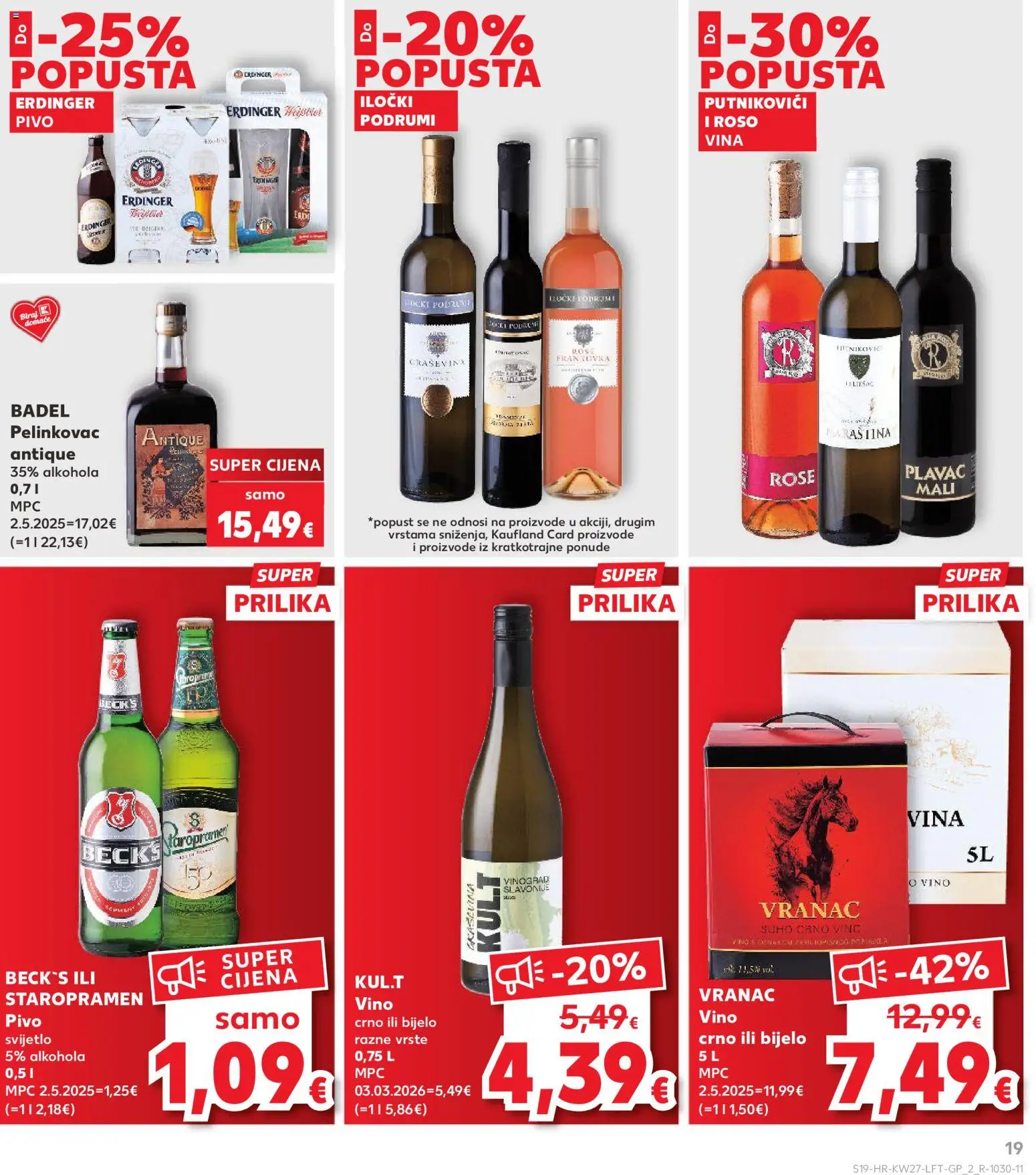 Kaufland katalog | vrijedi od 01.07.2026 | Stranica: 19 | Proizvodi: Pelinkovac, Staropramen, Vino, Pelinkovac Antique