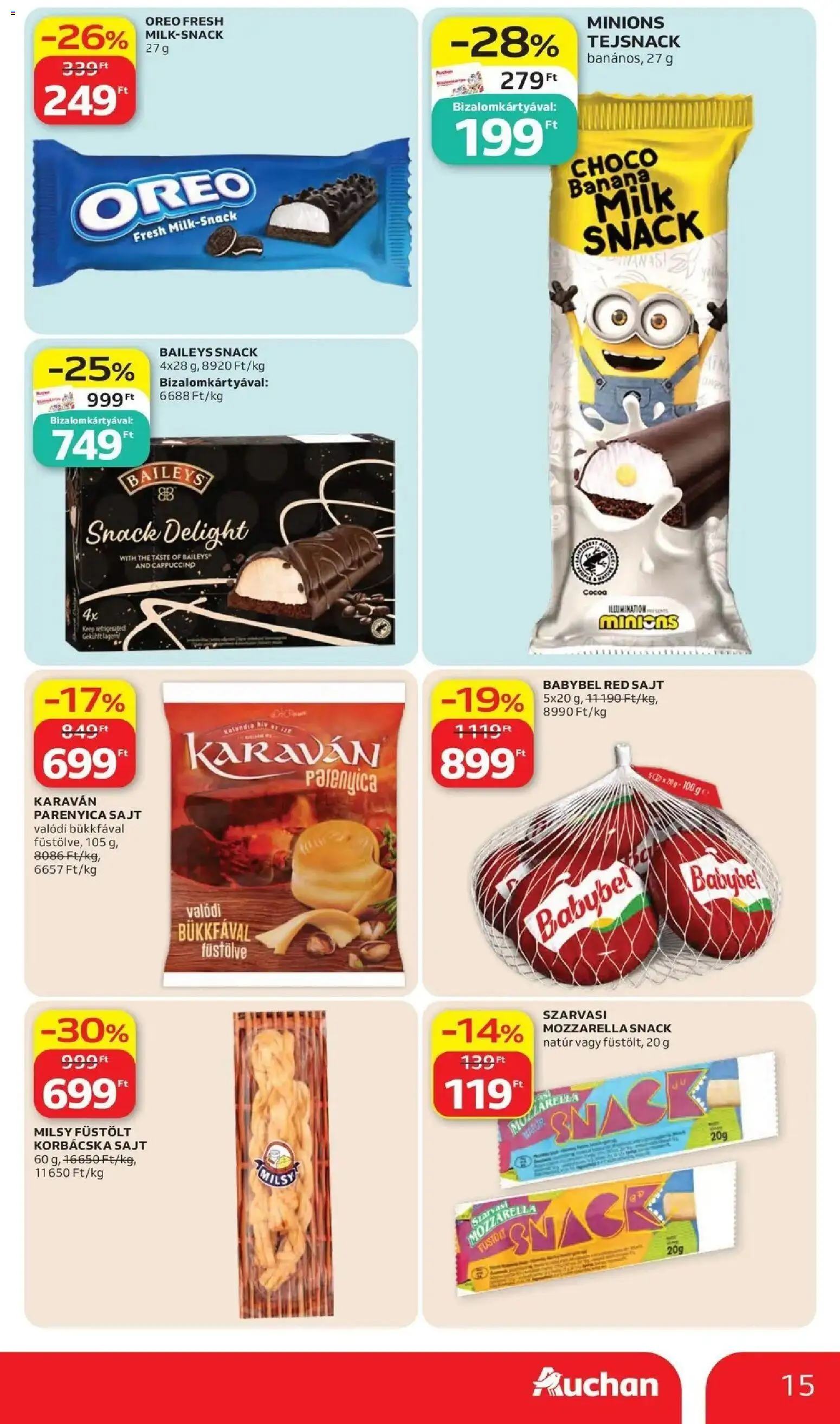 Auchan akciós ujság - amely érvényes a következő dátumtól: 28.05.2026 | Oldal: 15 | Termékek: Mozzarella, Cappuccino, Parenyica, Parenyica sajt