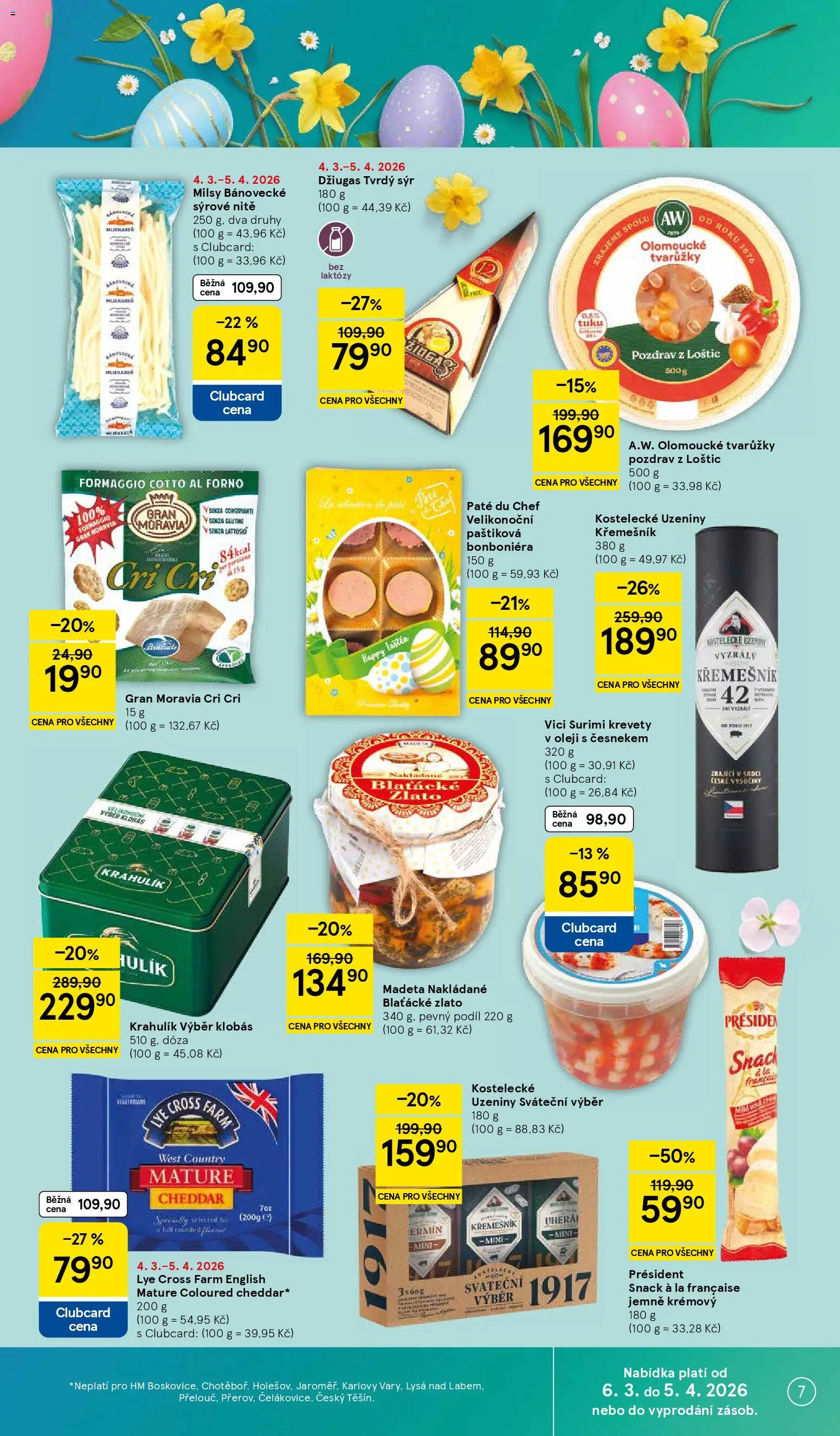 Tesco leták - Hypermarket od 11.03.2026 | Strana: 7 | Produkty: Tvarůžky, Dóza, Uzeniny, Surimi