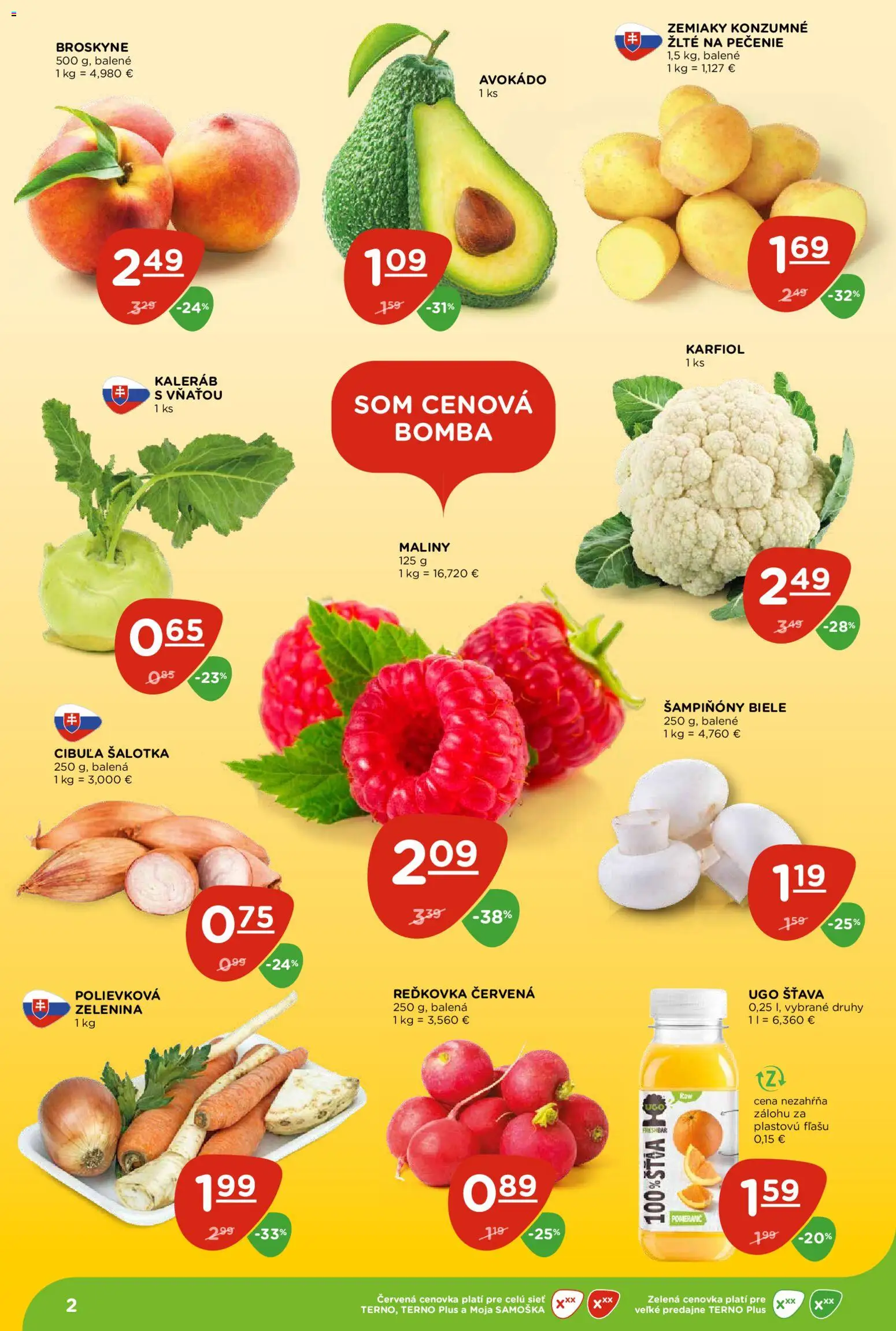 Nové Terno akcie – leták je platný od 21.05.2026 | Strana: 2 | Produkty: Zemiaky, Cibuľa, Broskyne, Maliny