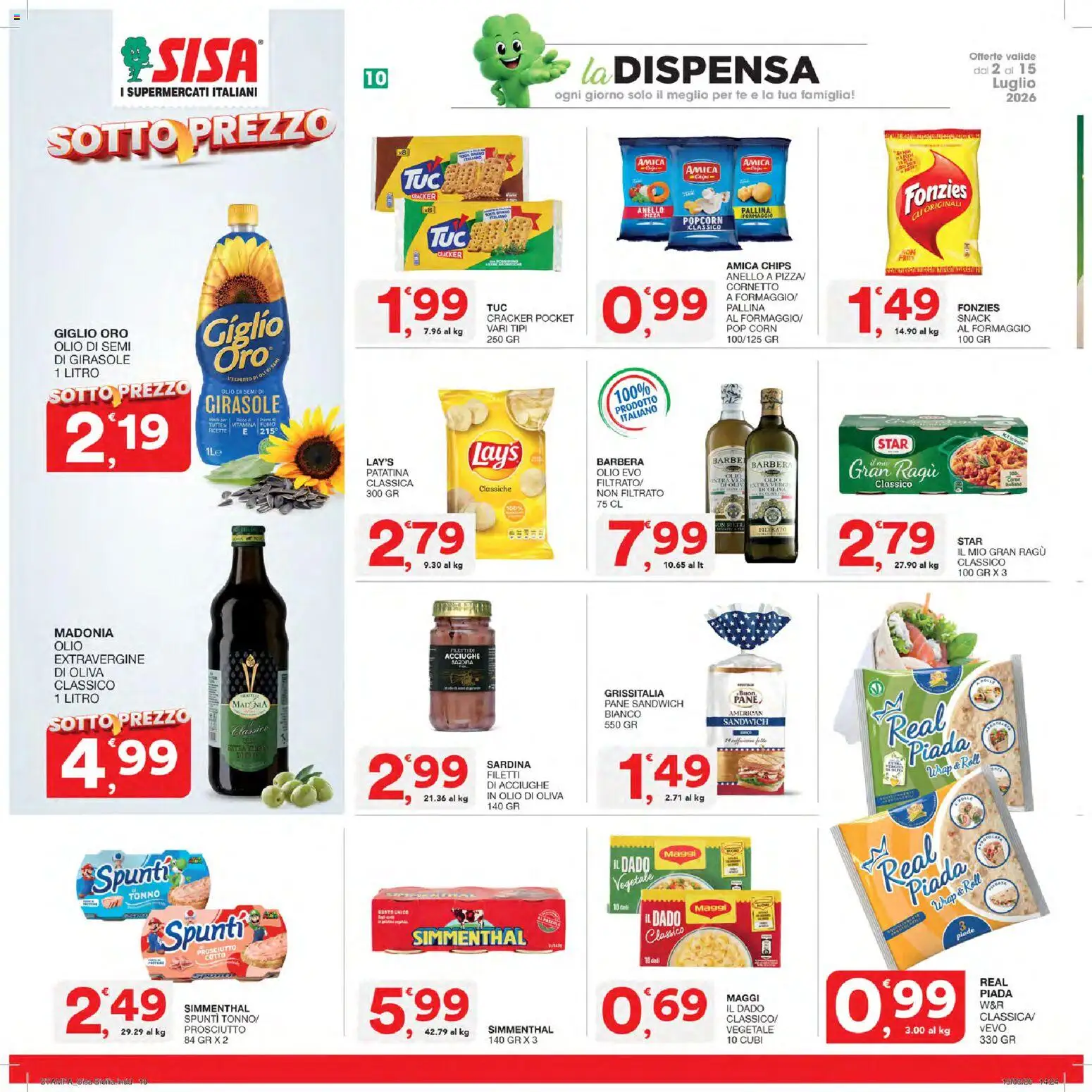 Volantino SISA del 02/07/2026 | Pagina: 10 | Prodotti: Pane, Pizza, Tonno, Olio di Oliva
