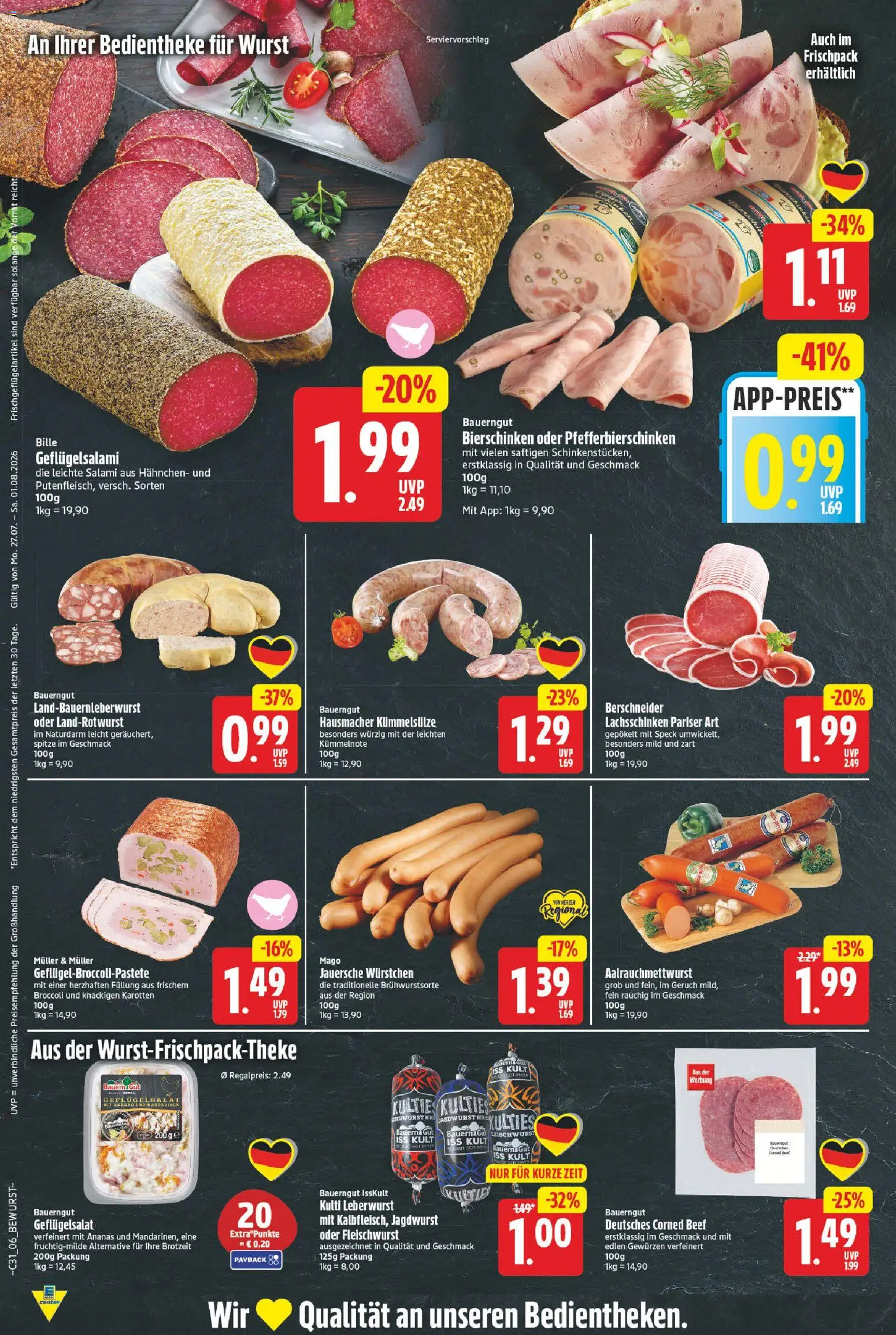 E center Prospekt – gültig ab 27.07.2026 | Seite: 6 | Produkte: Mandarinen, Ananas, Wurst, Salami