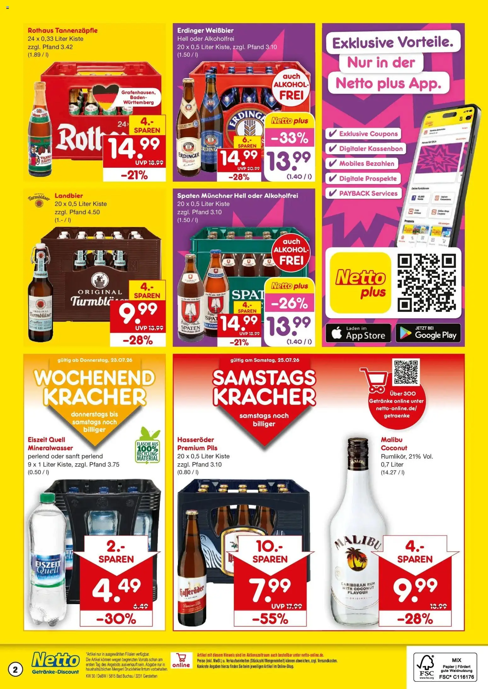 Netto Marken-Discount Prospekt Gerstetten – gültig ab 20.07.2026 | Seite: 2 | Produkte: Erdinger, Bad, Pils, Mineralwasser