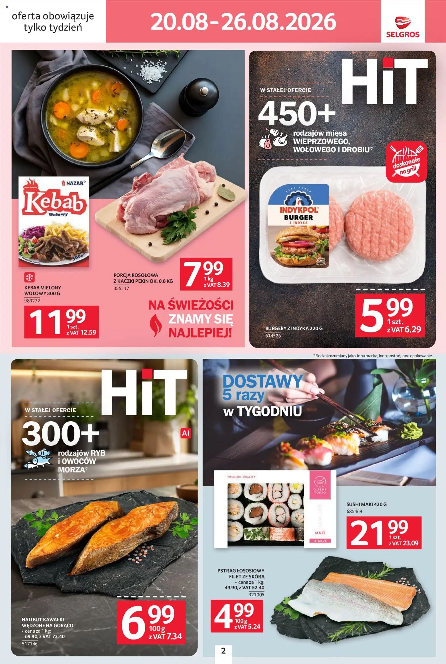Selgros cash&carry gazetka - Jeszcze więcej super promocji od 20.08.2026 | Strona: 2 | Produkty: Kebab, Pstrąg, Sushi, Burger