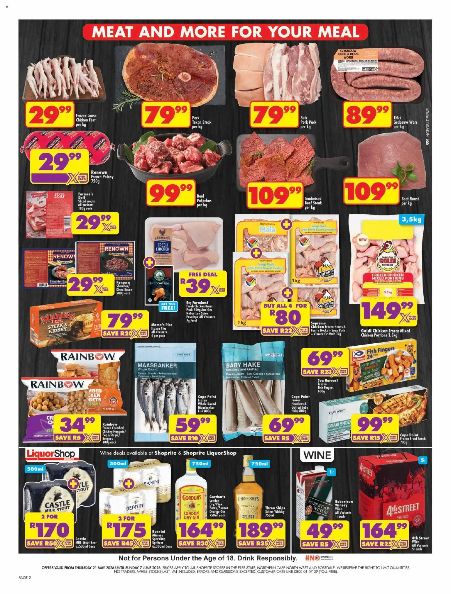New Shoprite catalogue – valid from 21.05.2026 | Page: 2 | Products: Polony, Wine, Chicken, Burgers