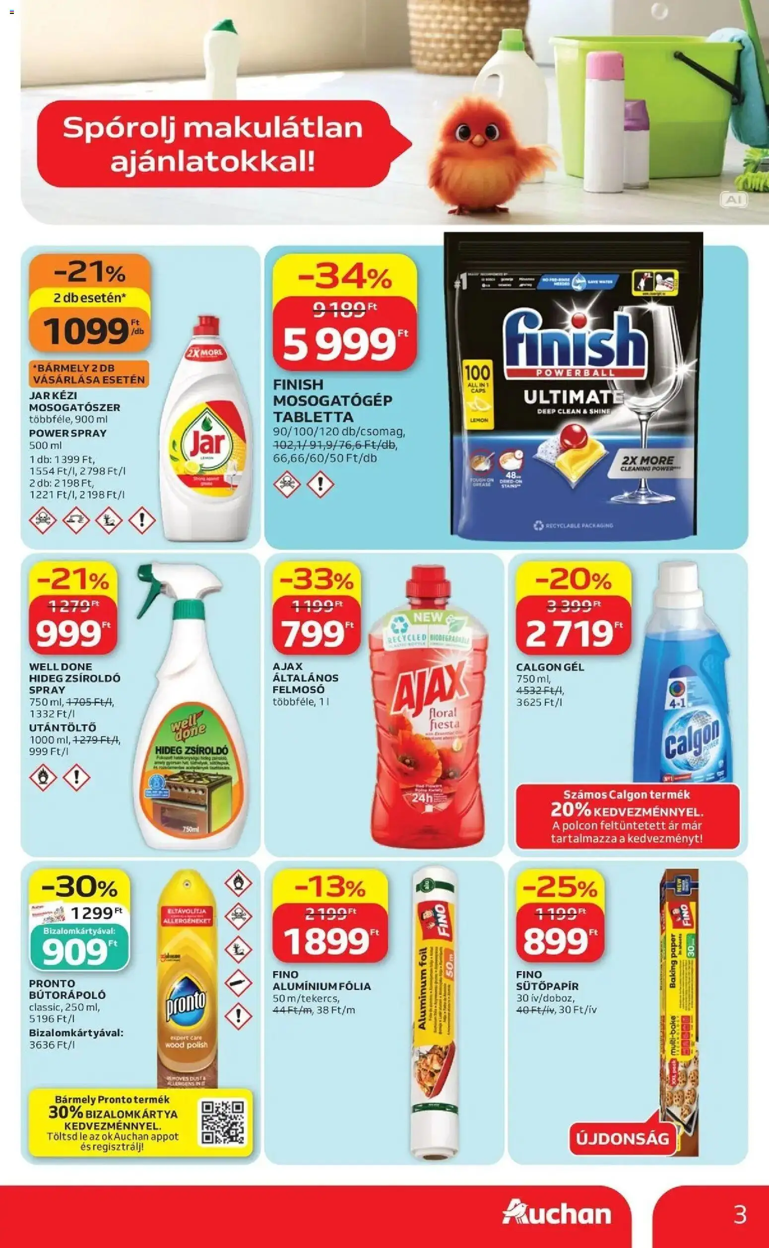 Auchan akciós újság Fót - 2026.09.24. -tól/töl > akció, lapozható szórólap 🛍️ | Oldal: 3 | Termékek: Sütőpapír, Mosogatógép tabletta, Mosogatószer, Finish