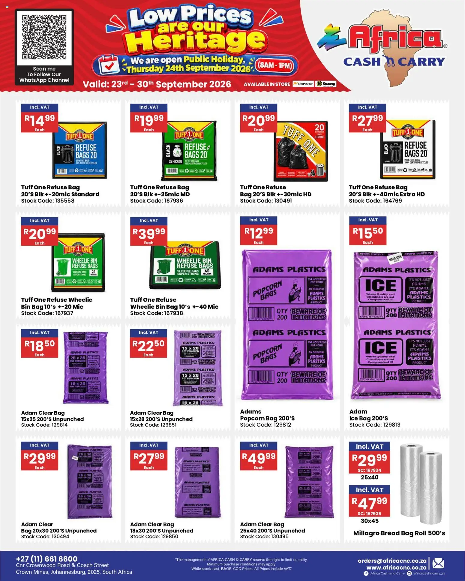 New Africa Cash & Carry catalogue – valid from 23/09/2026 | Page: 55 | Products: Corn, Bag, Popcorn, Refuse bags