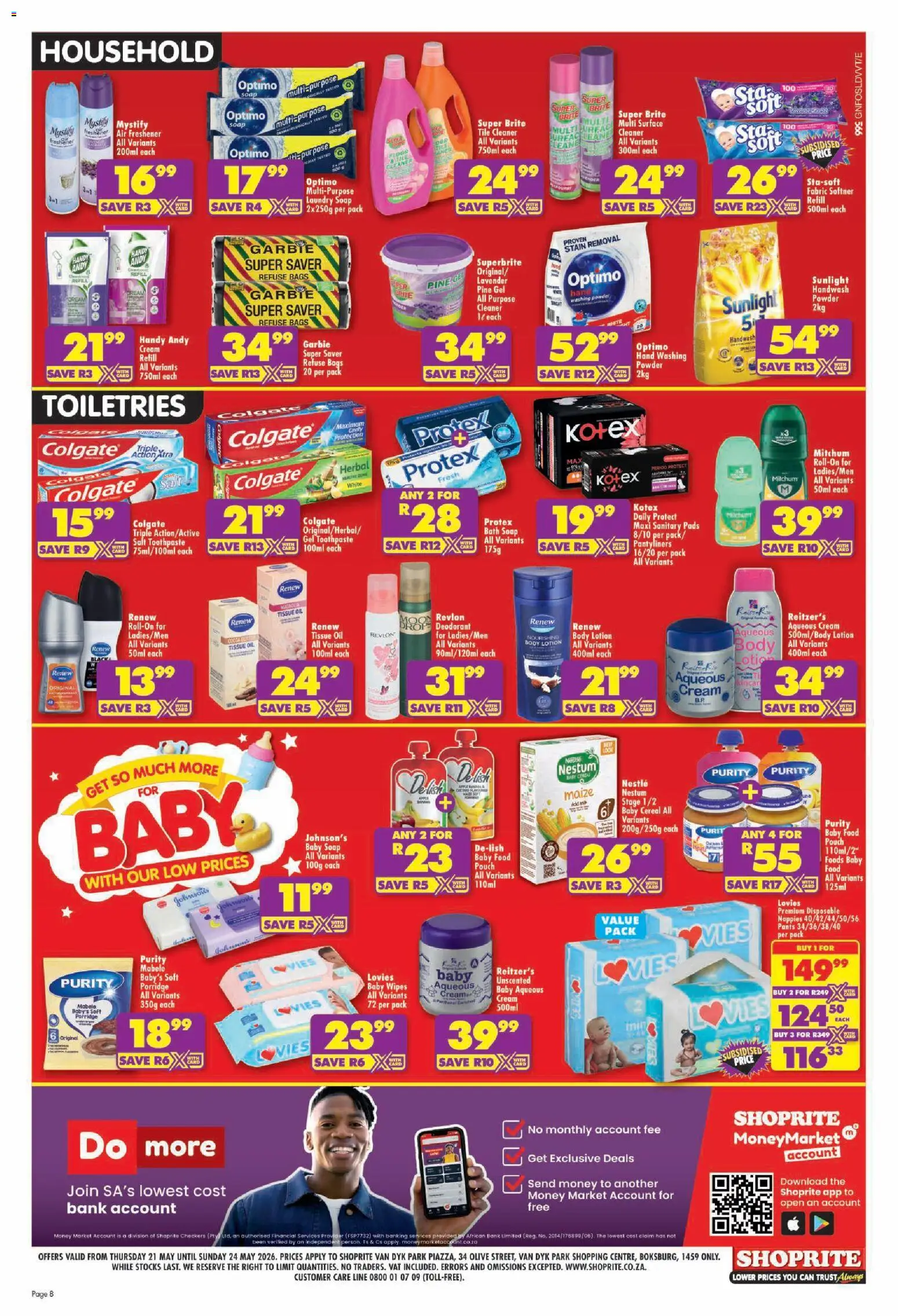 New Shoprite catalogue – valid from 21.05.2026 | Page: 8 | Products: Tissue oil, Bath, Air freshener, Soap