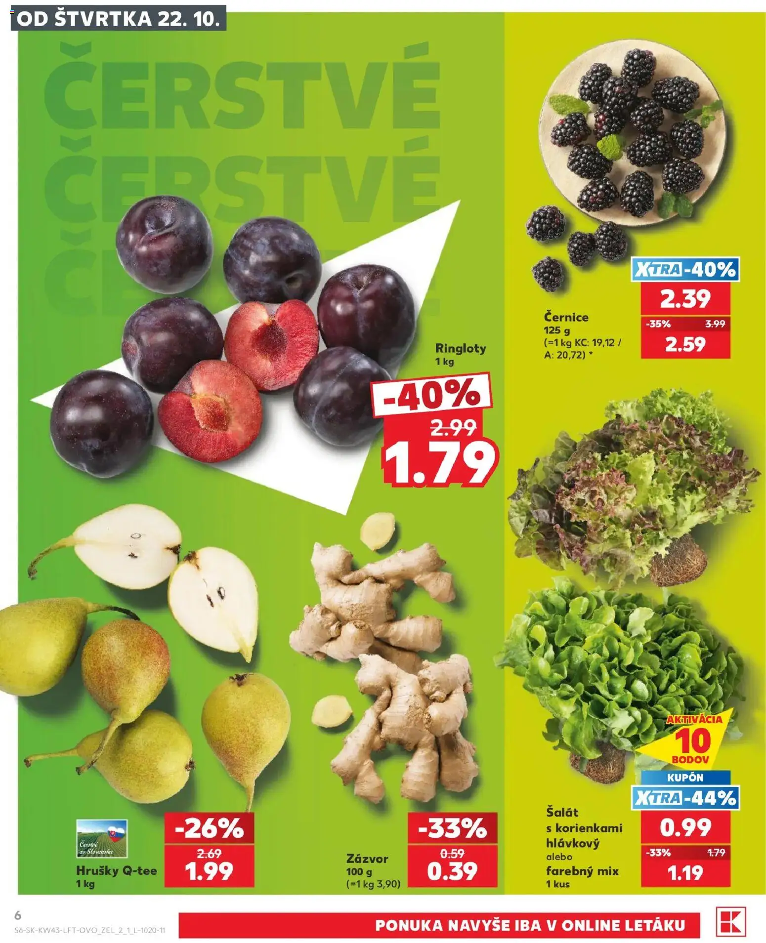 Nové Kaufland akcie – leták je platný od 22.10.2026 | Strana: 6 | Produkty: Zázvor, Šalát, Hrušky