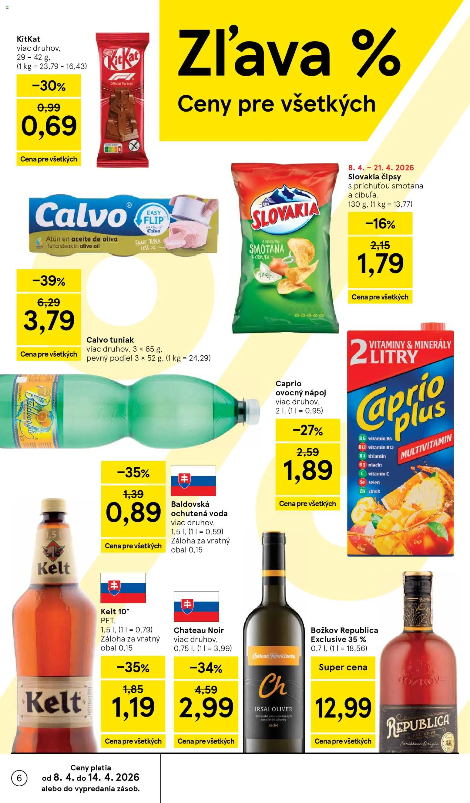 Nové Tesco akcie – leták je platný od 08.04.2026 | Strana: 6 | Produkty: Pomaranče, Steak, Rum, Baldovská