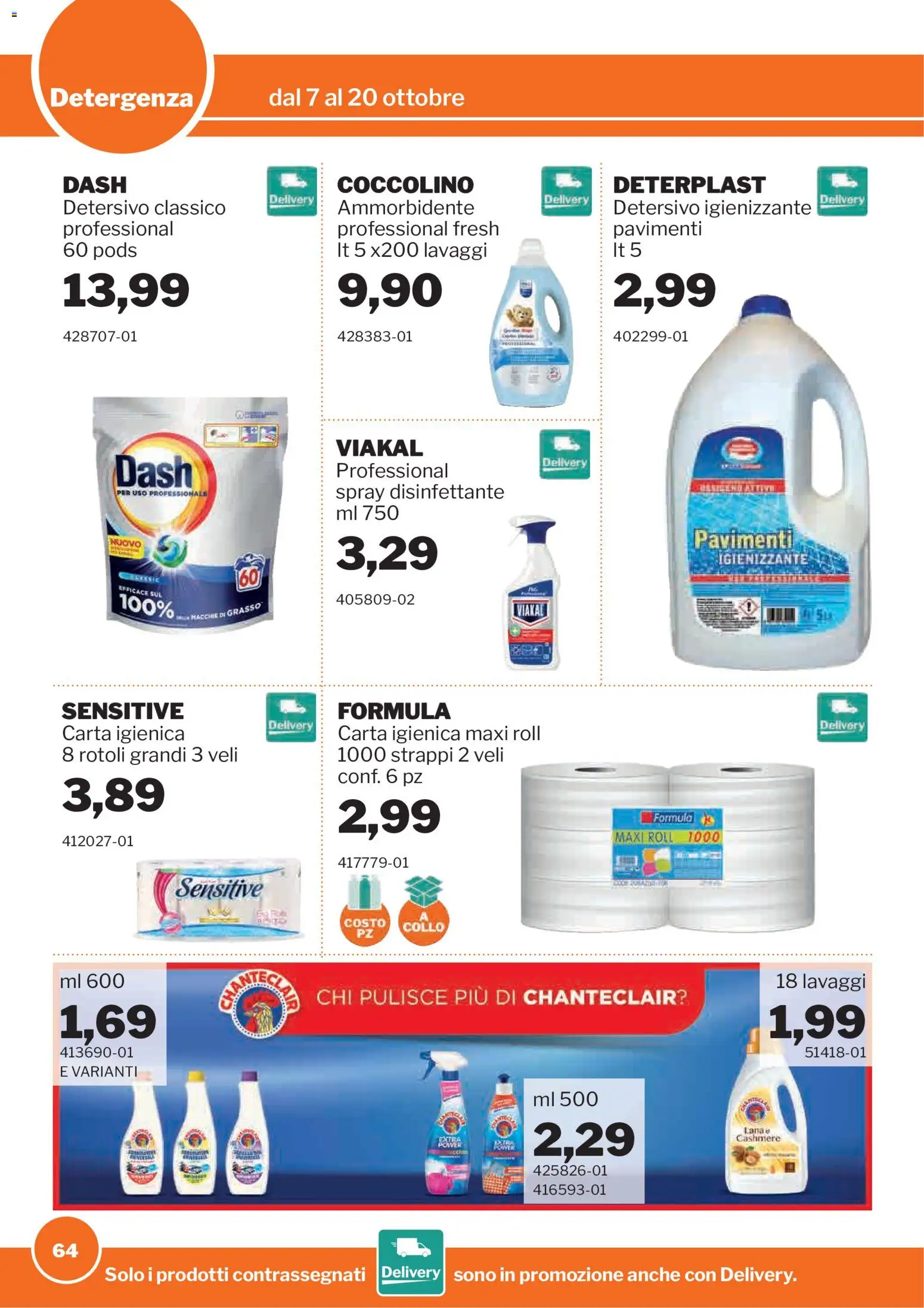Volantino Sogegross del 07/10/2026 | Pagina: 64 | Prodotti: Carta igienica, Spray disinfettante, Ammorbidente, Collo