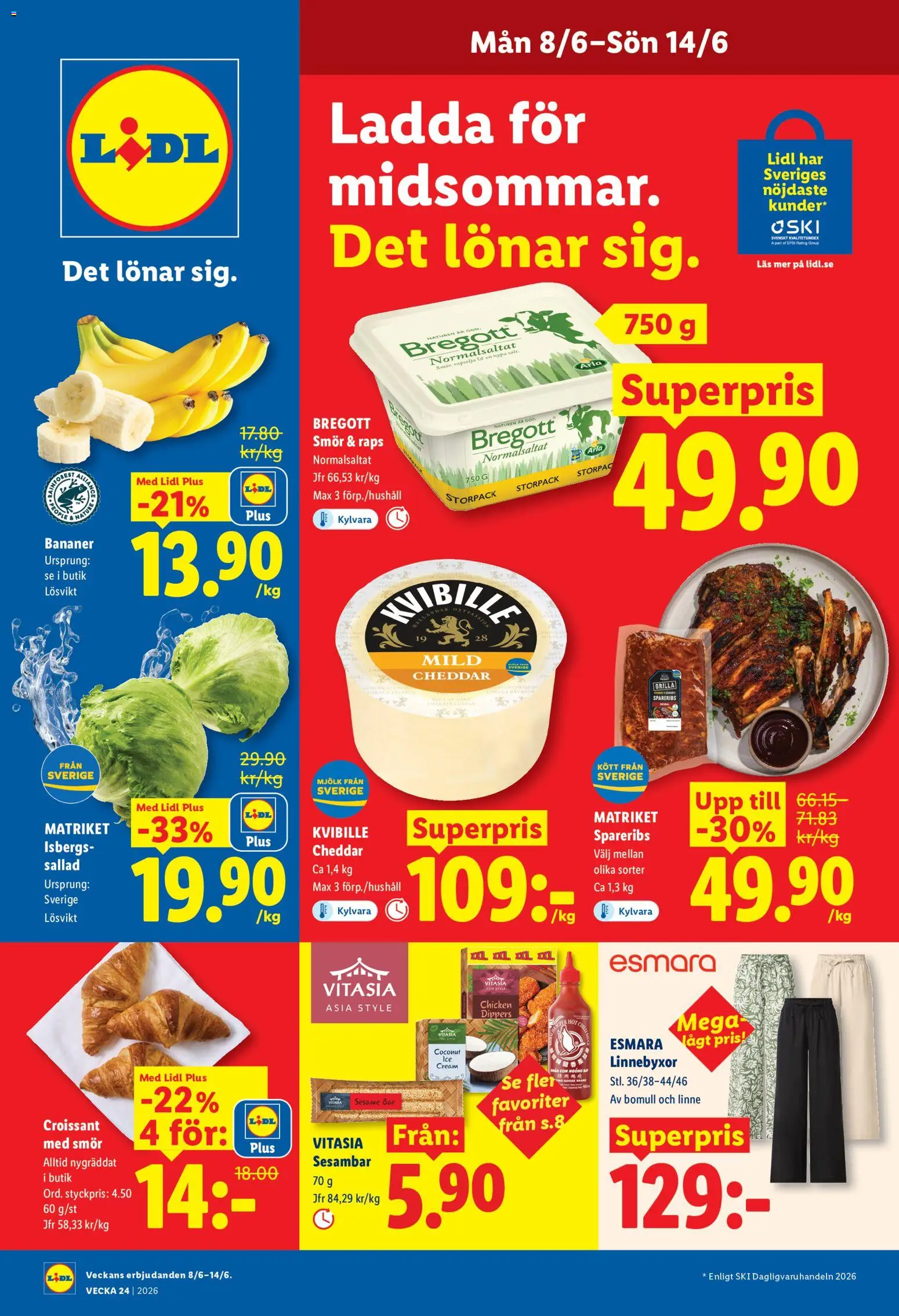 Lidl reklamblad aktuell från 08.06.2026 | Sida: 1 | Produkter: Cheddar, Bregott, Mjölk, Sallad