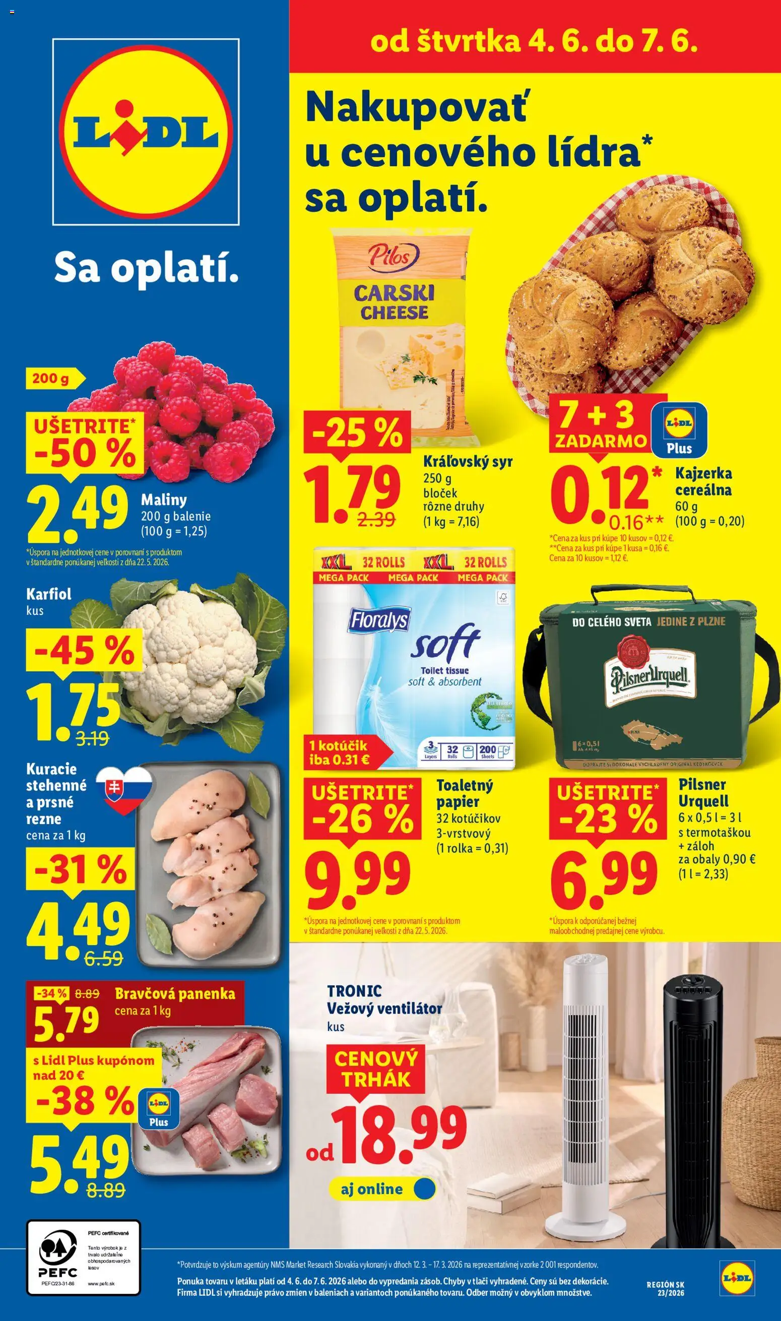 Nové Lidl akcie – leták je platný od 01.06.2026 | Strana: 58 | Produkty: Ventilátor, Pilsner Urquell, Bravčová panenka, Maliny