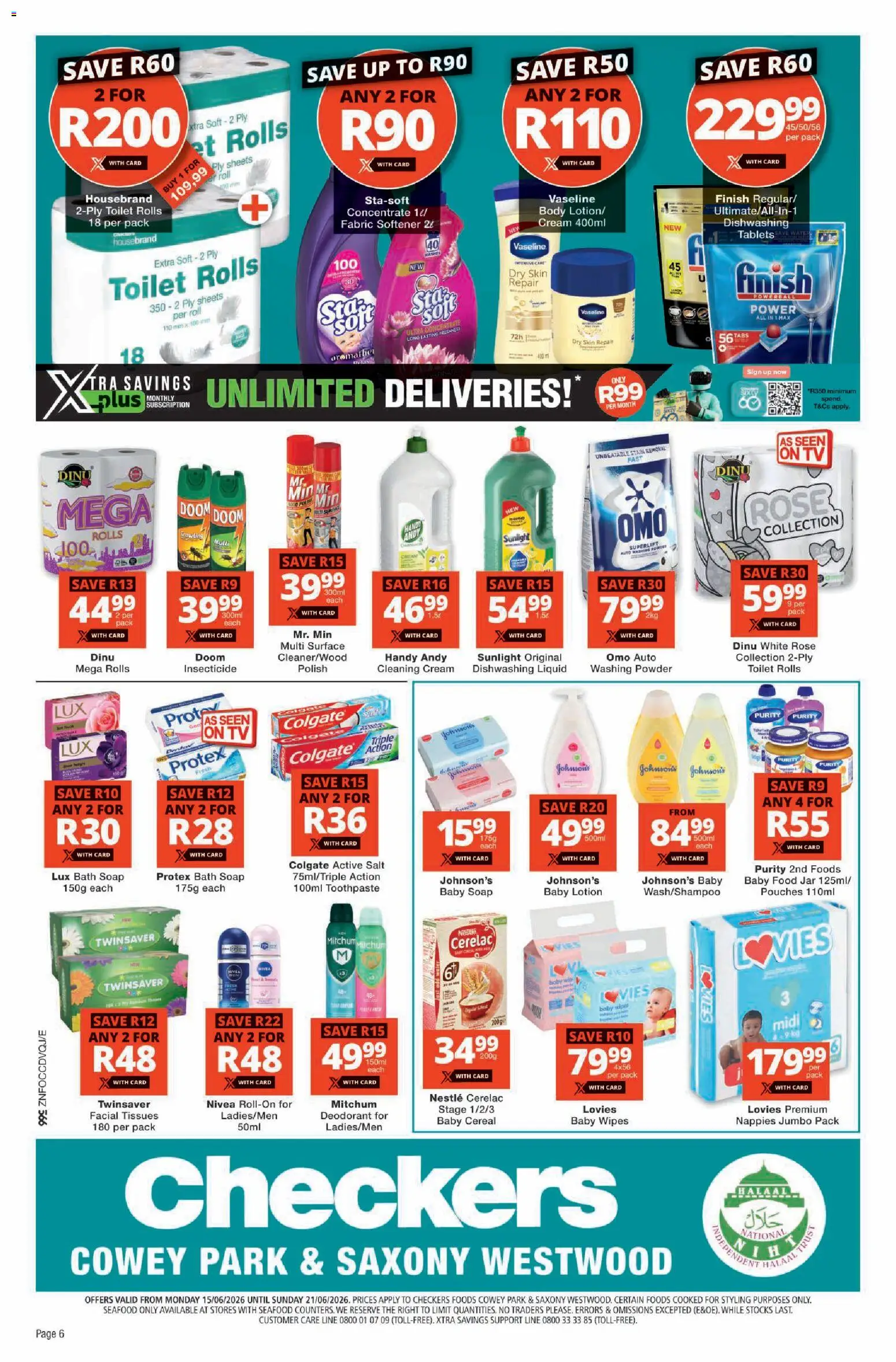New Checkers catalogue – valid from 15.06.2026 | Page: 6 | Products: Toilet, Seafood, Nappies, Lotion