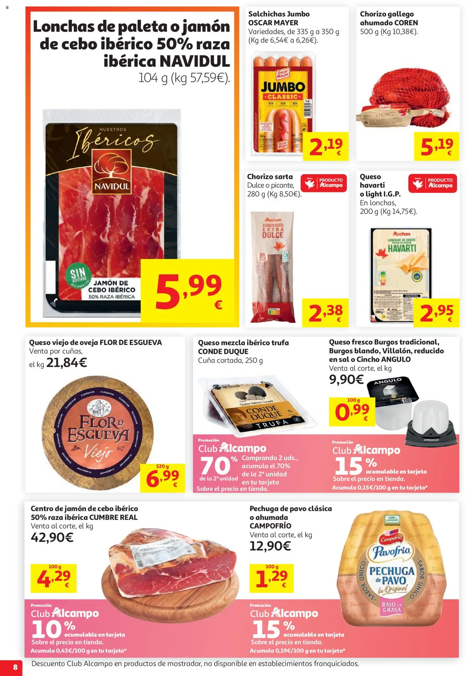 Alcampo Superstore Nacional │ válido desde el 19.05.2026 | Página: 8 | Productos: Queso, Jamón, Queso fresco, Cuna