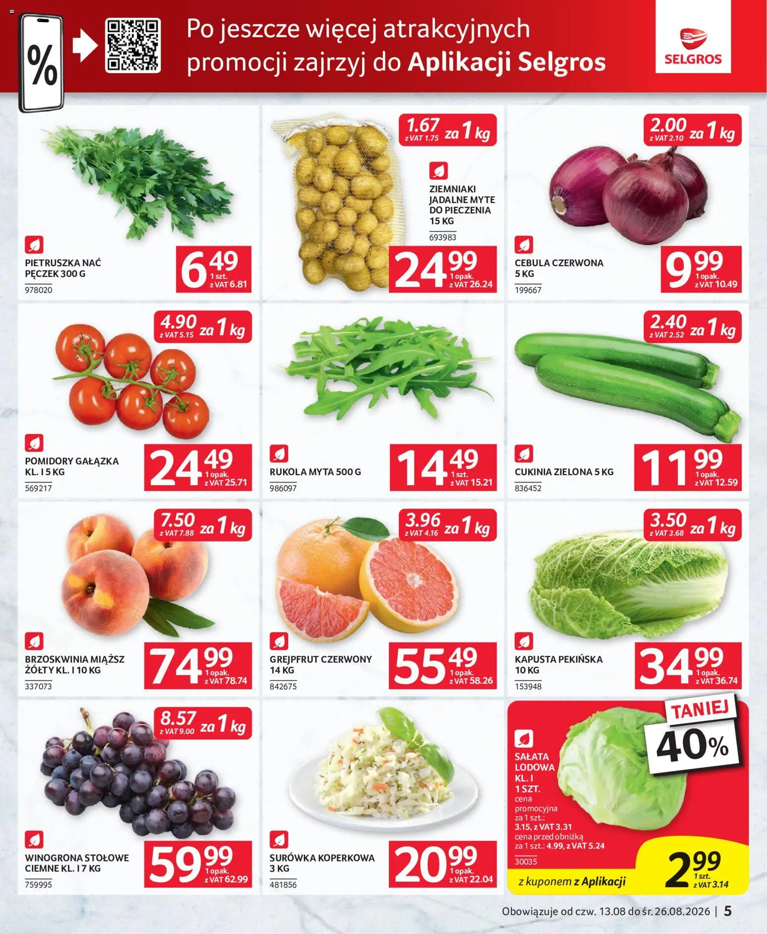 Selgros cash&carry gazetka - Oferta dla gastronomii od 13.08.2026 | Strona: 5 | Produkty: Kapusta, Sałata, Surówka, Ziemniaki